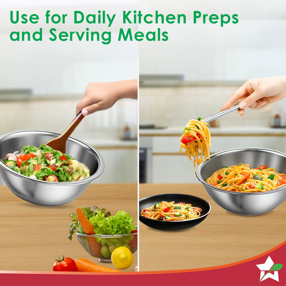 Ambrosia Stainless-steel Mixing Bowl (3 Pcs.) | 17 cm (775ml), 20 cm (1.35 L), 24 cm (2.4 L) | Stackable, Food-grade, Non-corrosive, Sturdy | Use to Mix, Marinate, Serve | 1-year Warranty - Image 4