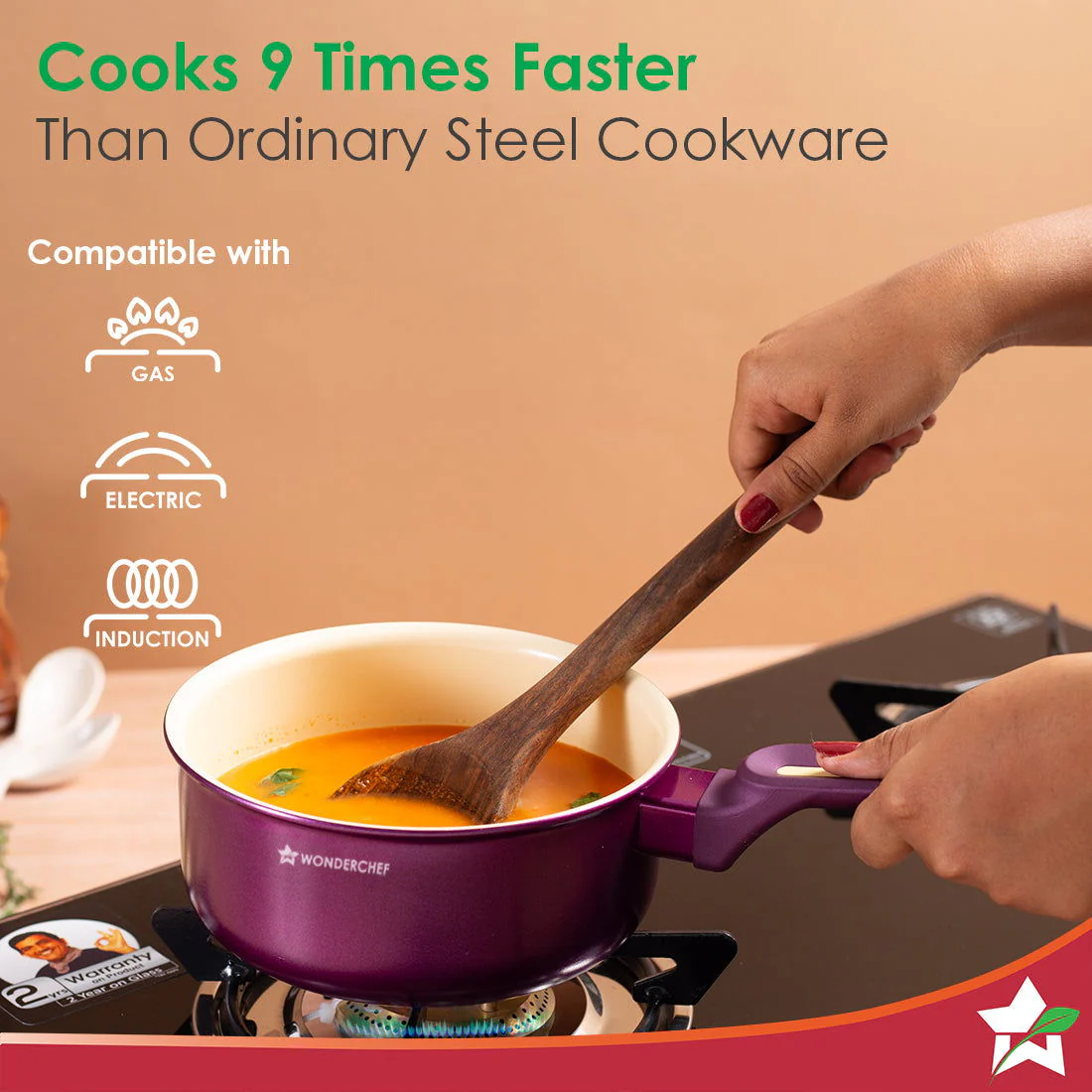 Bellagio Saucepan | Healthy Ceramic Coating | Non-Toxic | PFAS and PFOA Free | 3mm Thickness | Soft-Touch Handles and Knob | Deep Purple | 2 Year Warranty - Image 4