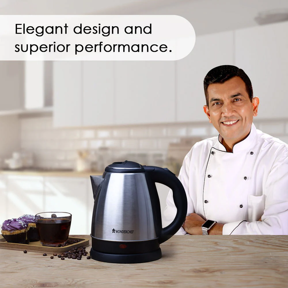 Wonderchef Renewed Crescent Electric Kettle | Stainless Steel | 1.5 Litres | Safety Locking Lid - Image 3