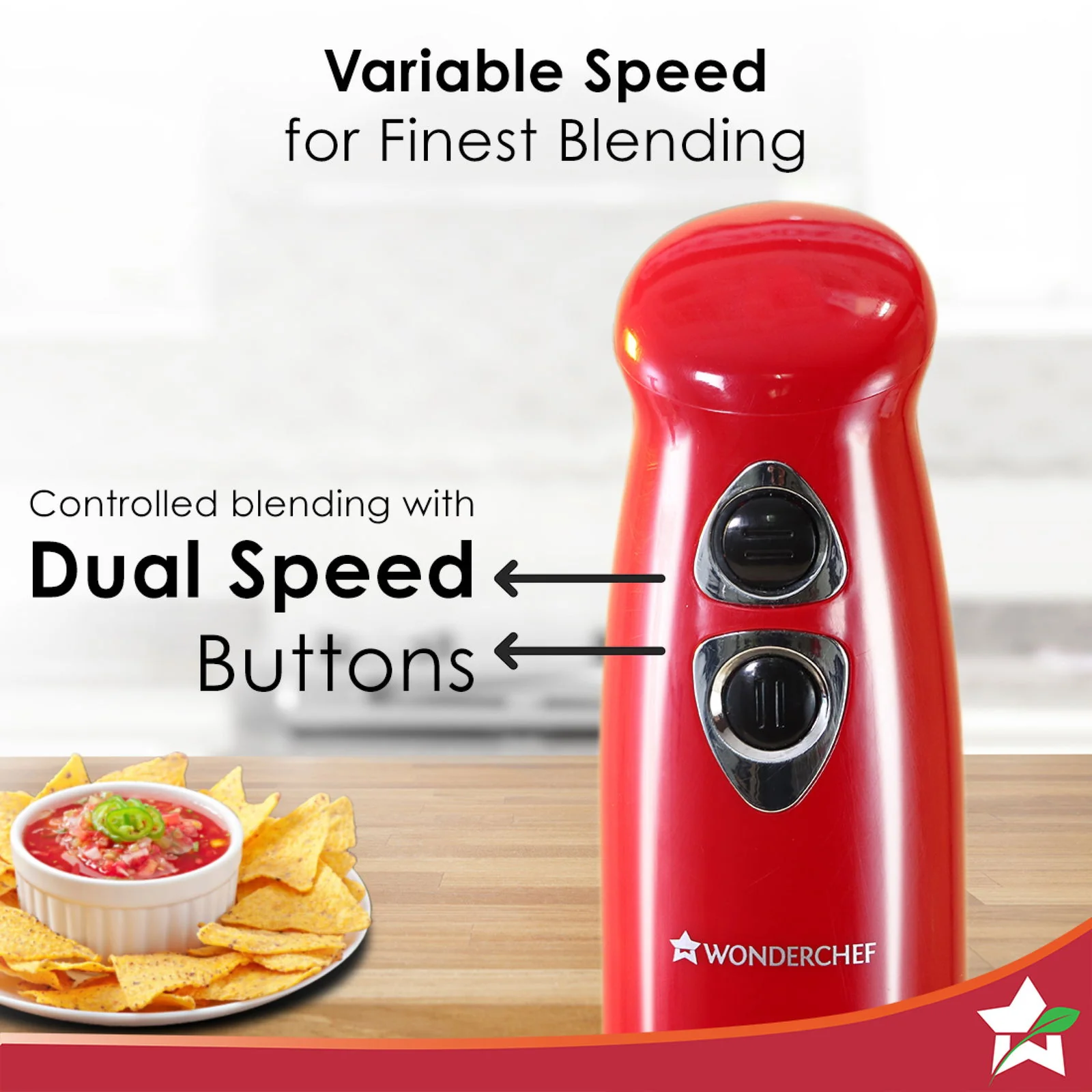 Wonderchef Renewed Crimson Edge 400 W Electric Hand Blender | Powerful & Silent Motor | Portable | Easy Control Grip | Hot & Cold Blending | 2 Speed Selection | Anti Rush Sharp Stainless Steel Blades | Detachable stem | Red - Image 7