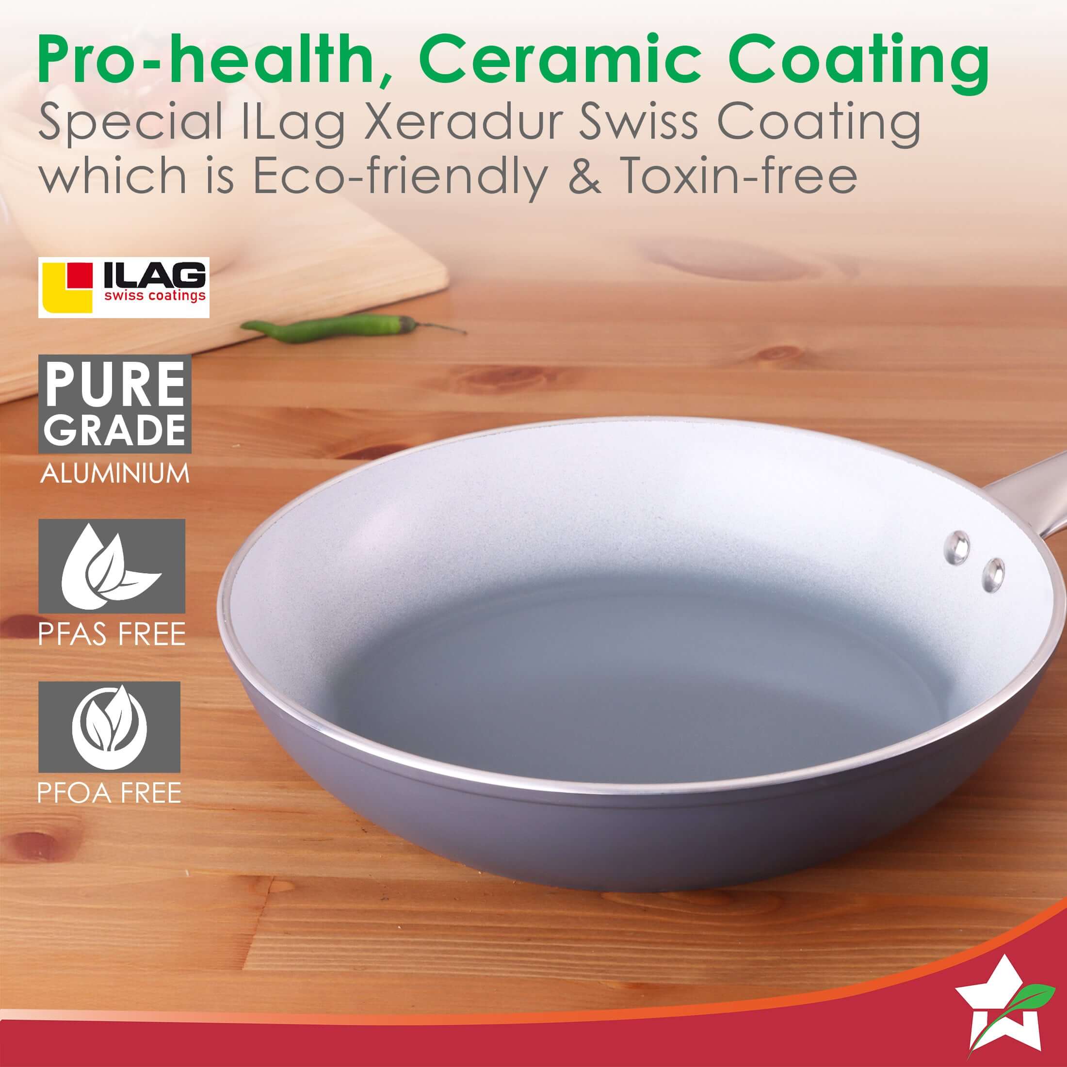 Eco-Glide Ceramic Fry Pan 24cm, 1.8 Litre Non-Toxic, Chemical & PFOA Free, Low Oil Cooking, Scratch-resistant, Stainless-steel Handle, Gas & Induction Compatible, 2-Year Warranty, Grey - Image 3