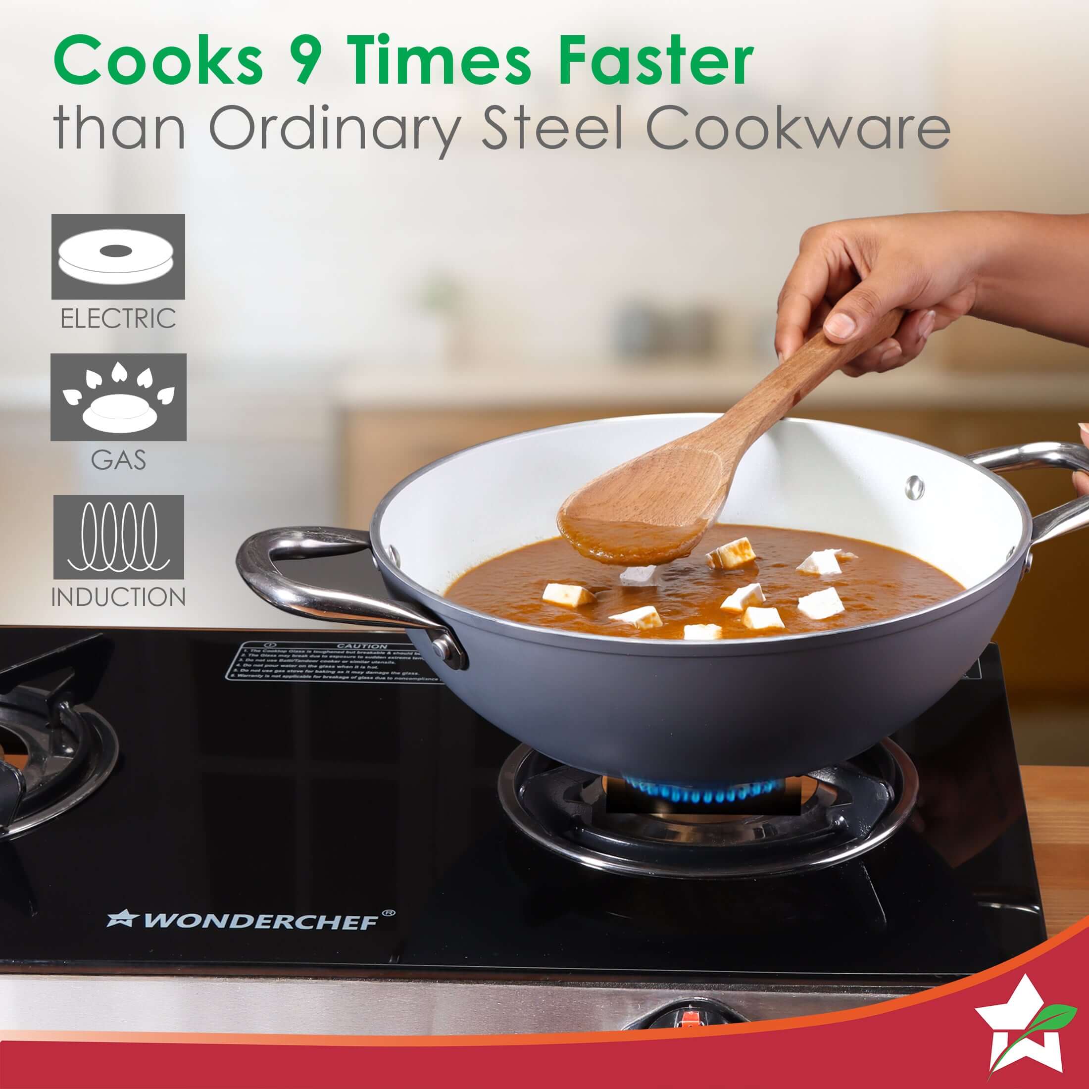 Eco-Glide Ceramic Kadhai 28cm with Glass Lid, 4.3Litre Non-toxic, Chemical Free, Low Oil Cooking, Scratch-resistant, Stainless-steel Handle, Gas+Induction Compatible, 2-Year Warranty, Grey - Image 4