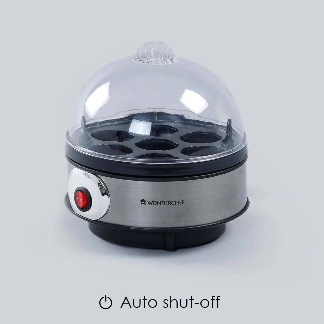 Wonderchef Renewed Egg Boiler with 7 Egg Poachers|3 Boiling Modes|Auto Shut Off Technology| Non-stick Egg Rack, Transparent Lid, Stainless Steel Body & Heating Plate, Steamer Rack| Alarm| Easy & Quick Operation| Black - Image 10