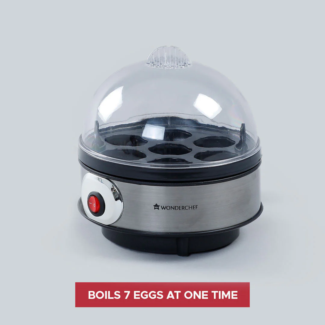 Wonderchef Renewed Egg Boiler with 7 Egg Poachers|3 Boiling Modes|Auto Shut Off Technology| Non-stick Egg Rack, Transparent Lid, Stainless Steel Body & Heating Plate, Steamer Rack| Alarm| Easy & Quick Operation| Black - Image 3