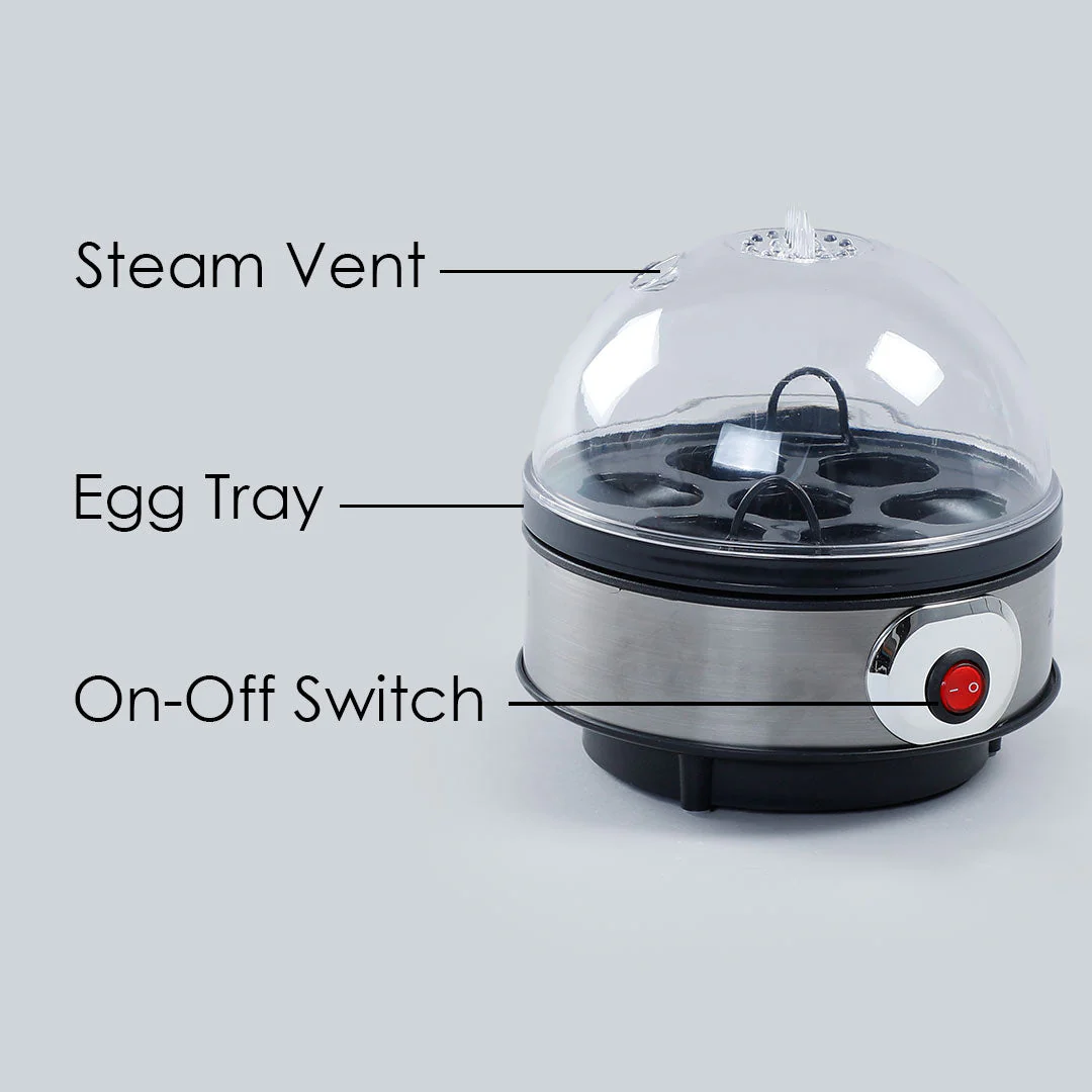 Wonderchef Renewed Egg Boiler with 7 Egg Poachers|3 Boiling Modes|Auto Shut Off Technology| Non-stick Egg Rack, Transparent Lid, Stainless Steel Body & Heating Plate, Steamer Rack| Alarm| Easy & Quick Operation| Black - Image 7