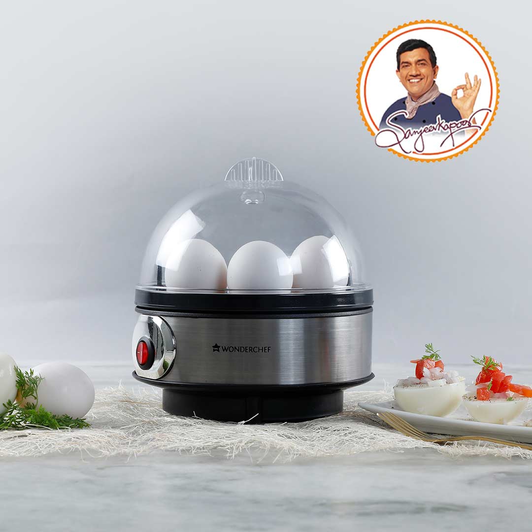 Wonderchef Renewed Egg Boiler with 7 Egg Poachers|3 Boiling Modes|Auto Shut Off Technology| Non-stick Egg Rack, Transparent Lid, Stainless Steel Body & Heating Plate, Steamer Rack| Alarm| Easy & Quick Operation| Black - Image 9