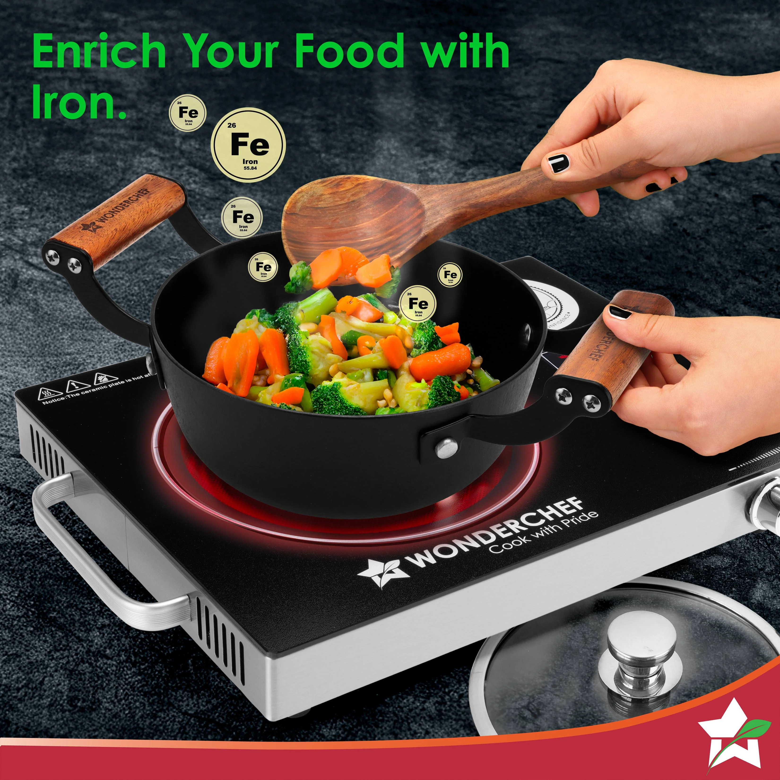 Ferro Light-weight Cast-iron Casserole & Glass Lid, 24cm, 40% Lighter, Pre-seasoned with 100% Vegetable Oil, Chemical-free, Induction-friendly, Long Cool-touch Wood Handles, 10-Yr Warranty - Image 4