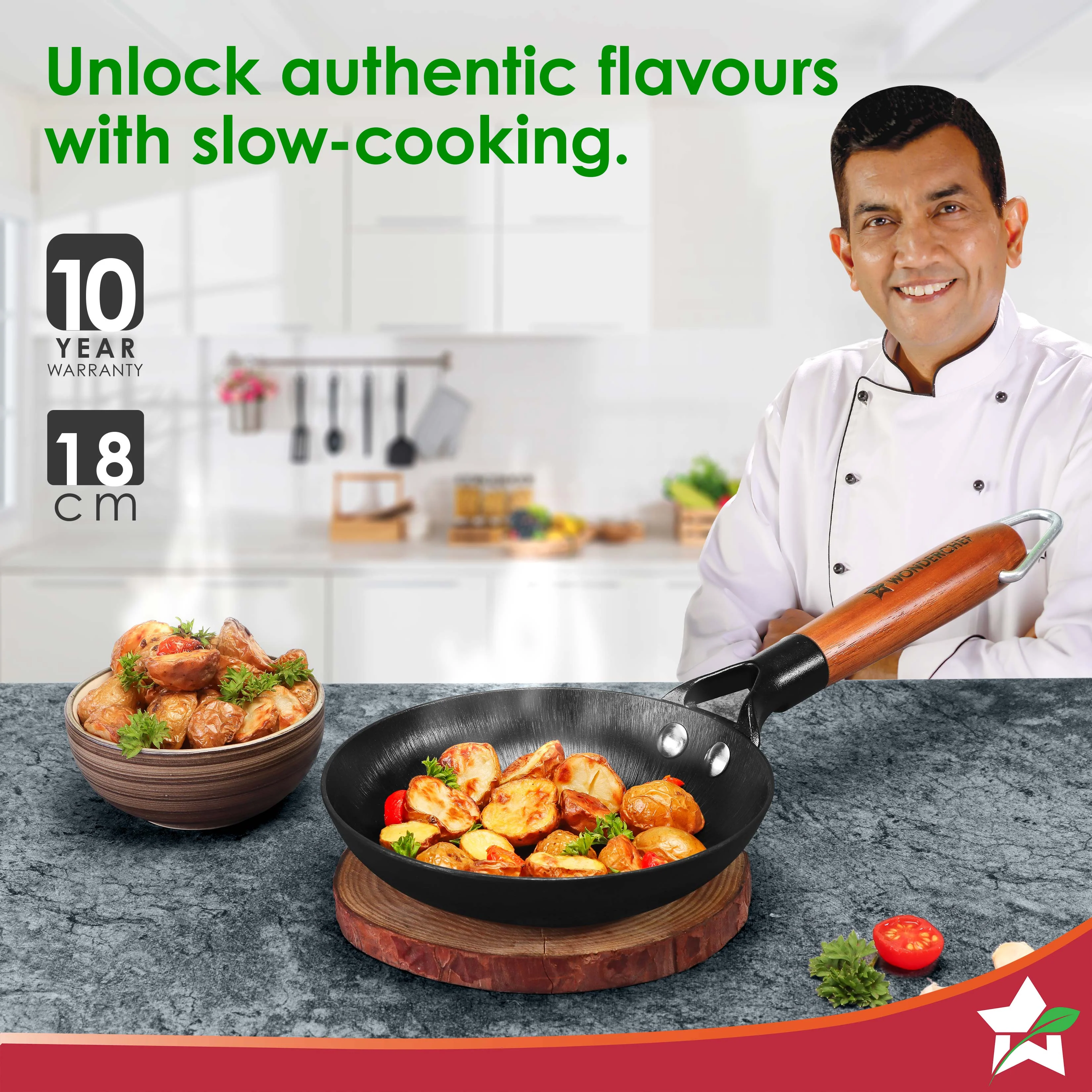 Ferro Light-weight Cast-iron Fry Pan, 18cm, 40% Lighter, Pre-seasoned with 100% Vegetable Oil, Non-toxic, Chemical-free, Induction-friendly, Long Cool-touch Wood Handles, 10-Yr Warranty - Image 2