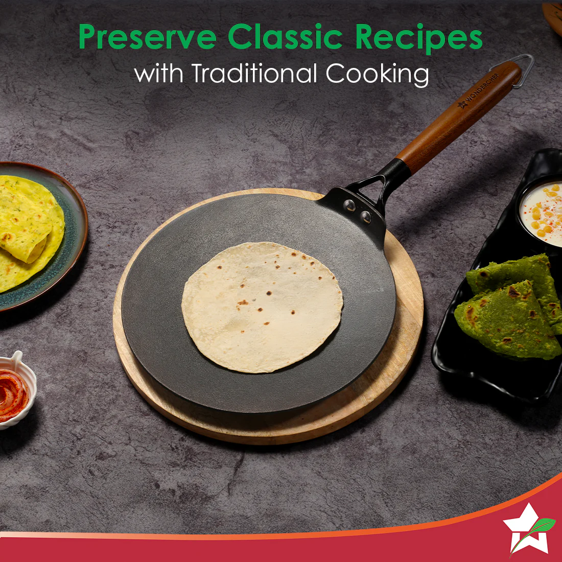 Ferro Light-weight Cast-iron Roti Tawa | 26cm | Pre-seasoned with 100% Vegetable Oil | 40% Lighter than Regular Cast-iron Cookware | Cool-touch Real Acacia Wood Handles | 10-Year Warranty - Image 7