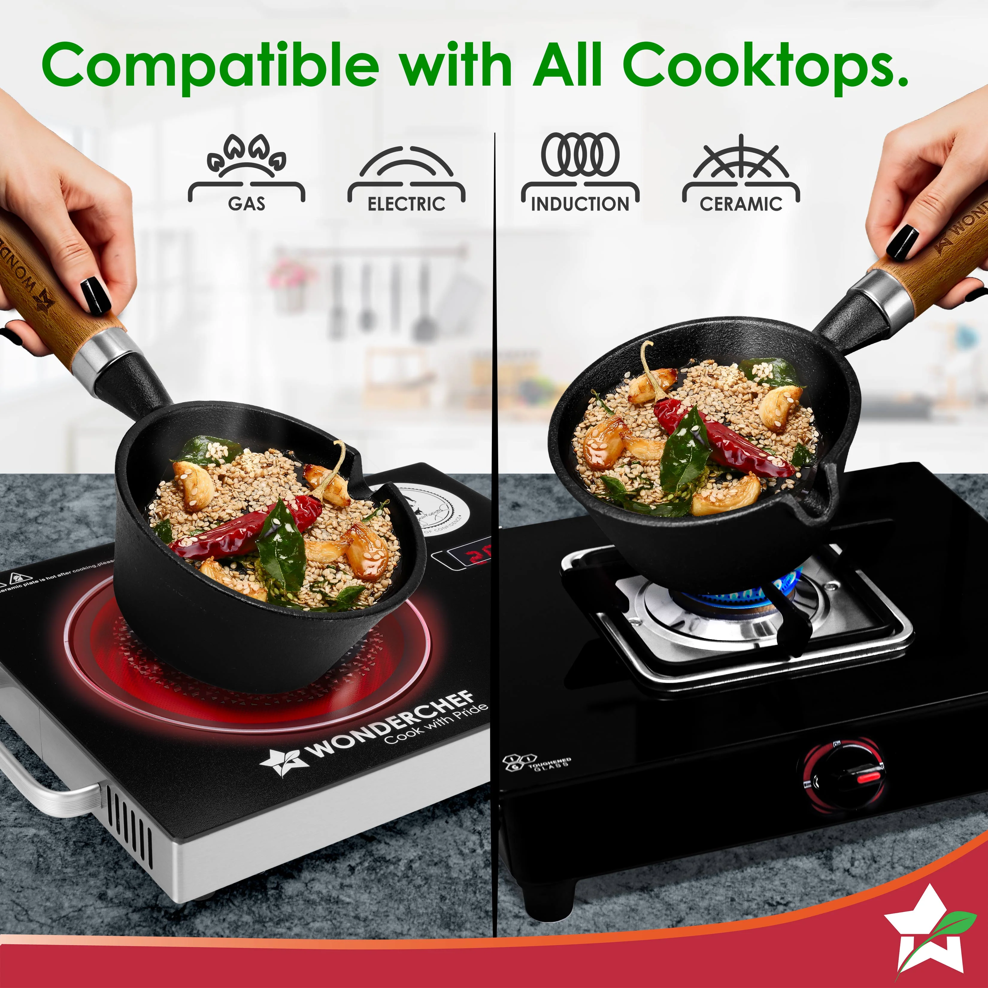 Ferro Light-weight Cast-iron Tadka Pan for Tempering, 40% Lighter, Pre-seasoned with 100% Vegetable Oil, Chemical-free, Induction-friendly, Long Cool-touch Wood Handles, 10-Yr Warranty - Image 7