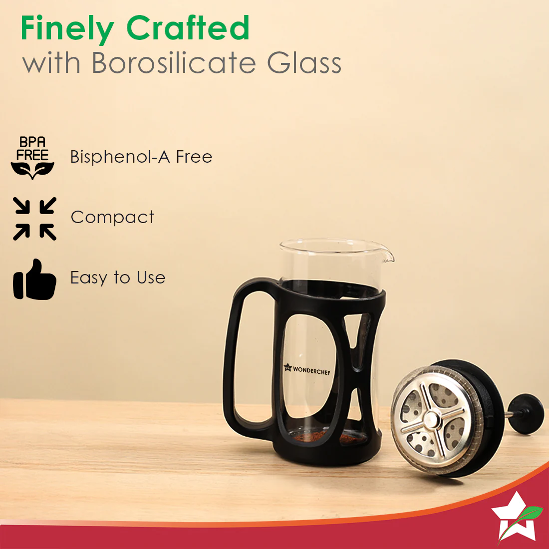 French Press Coffee Maker & Milk Frother Gift Combo | Brew in 3 Mins | Heat Resistant Borosilicate Glass Carafe | Battery-Operated Frother for Coffee, Hot Chocolate, etc. - Image 3