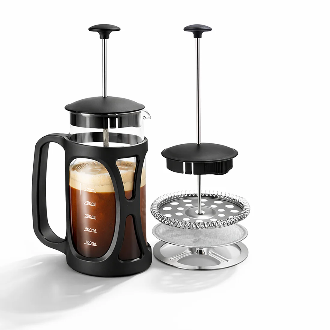 French Press Coffee & Tea Maker, 4-level Filtration System for Hot Brews, 600ml Capacity, Borosilicate Glass Container, Stainless-steel Mesh, Coffee Maker for Home & Kitchen, 2-Yr Warranty