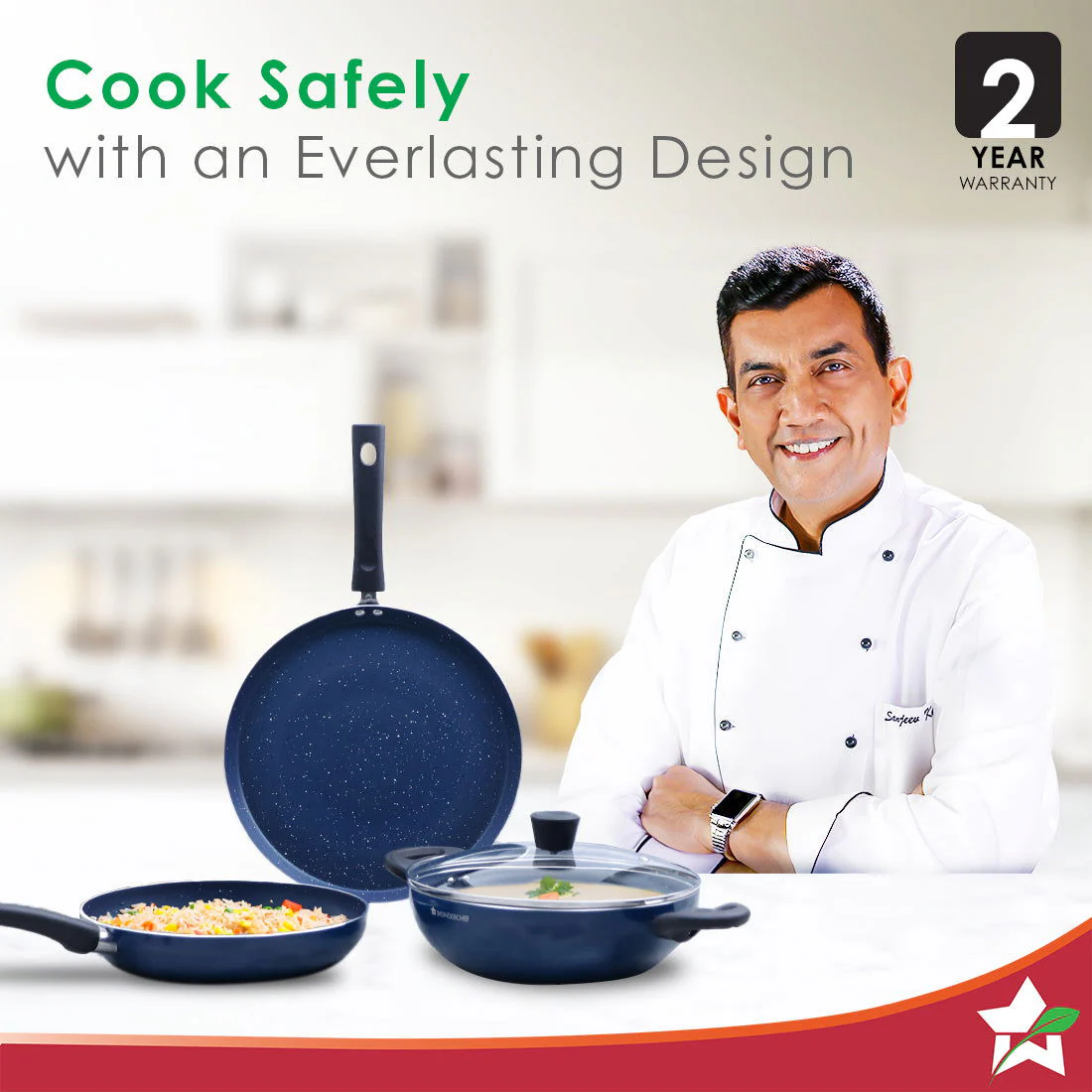 Galaxy Cookware 4 Piece Set | 24 cm Kadhai with Lid, 24 cm Fry Pan, 28 cm Dosa Tawa | Induction Friendly | Cool Touch Bakelite Handles | Pure Grade Aluminium| PFOA Free| 2 Years Warranty | Midnight Blue - Image 2