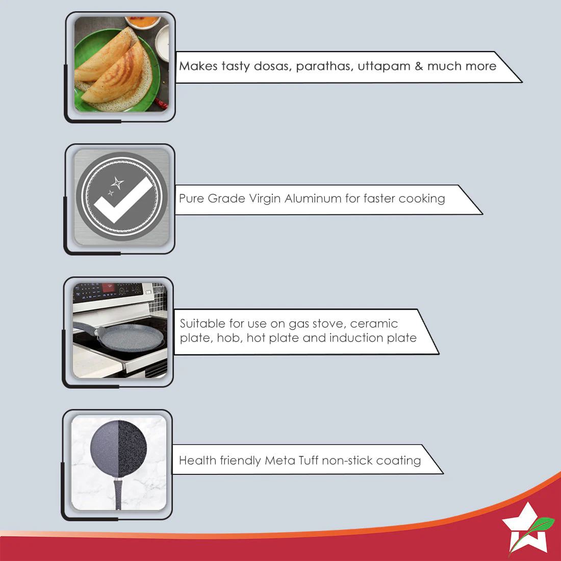 Wonderchef Renewed Granite 24cm Non-Stick Dosa Tawa | Induction Bottom | Soft-Touch Handles | Virgin Grade Aluminium | 3.5mm Thick | PFOA/Heavy Metals Free - Image 4