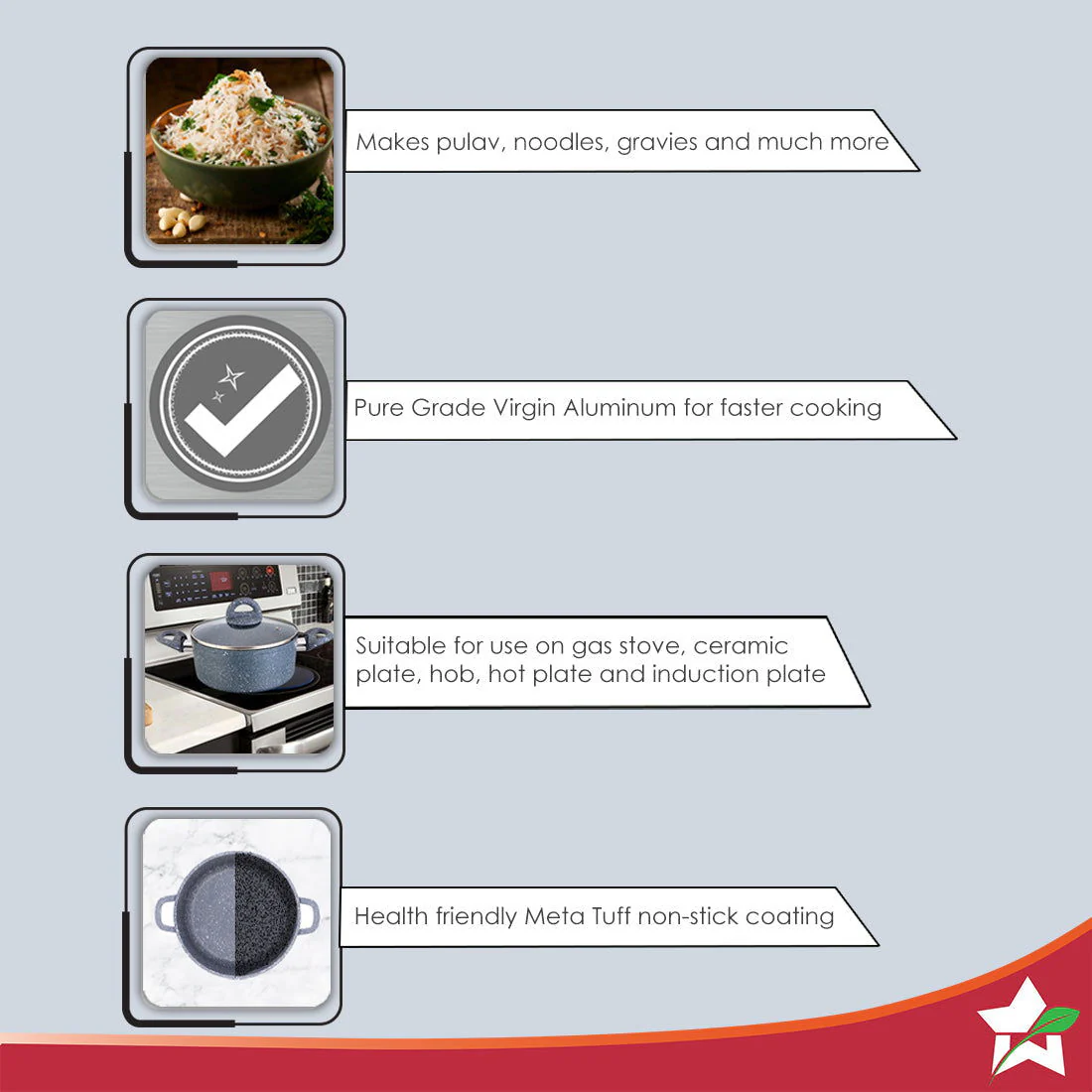 Wonderchef Renewed Granite Die-Cast Non-stick Casserole 20cm (without Lid) | Induction Bottom | Soft-touch Handles | Virgin Grade Aluminium | 3.5mm Thick | PFOA/Heavy Metals Free - Image 4