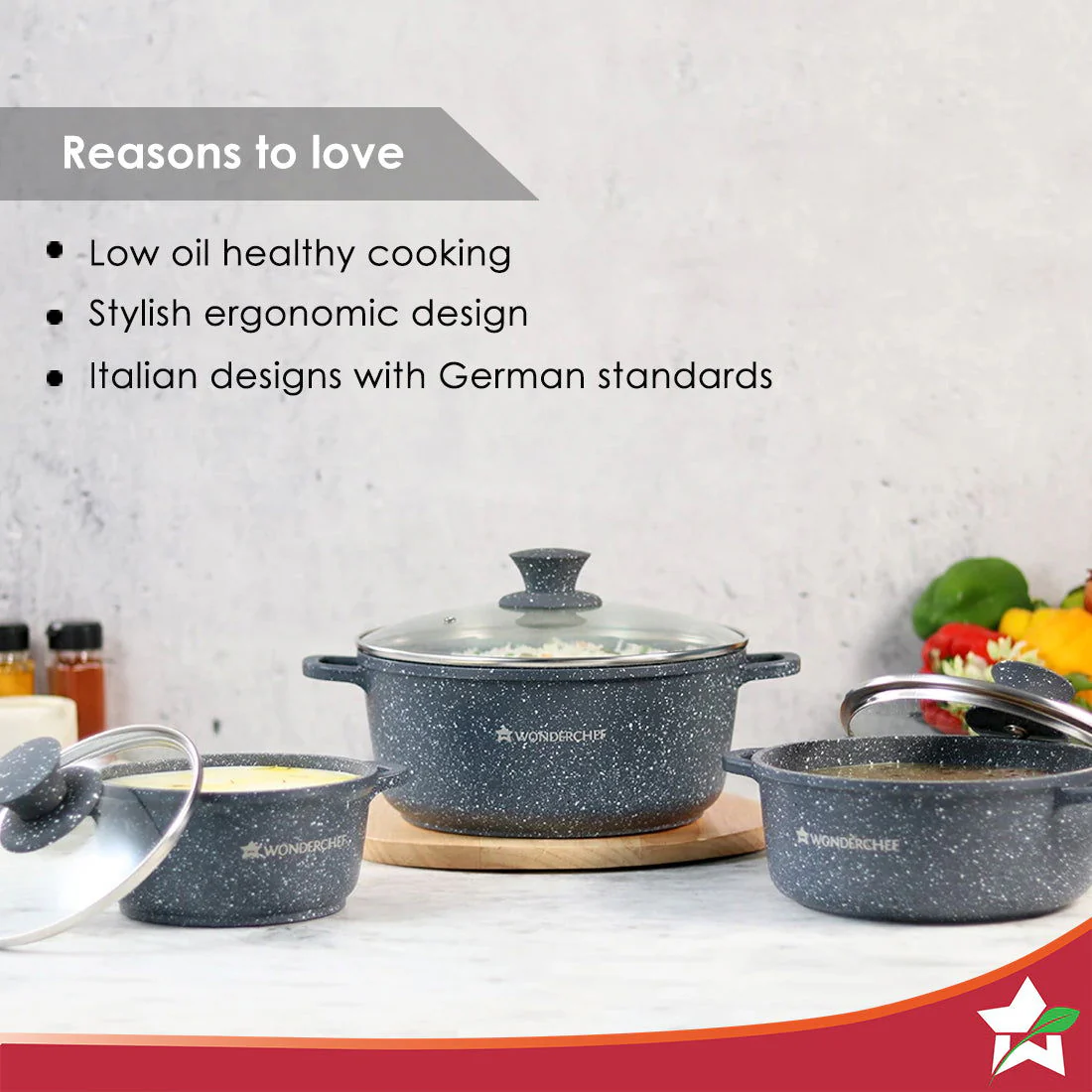 Wonderchef Renewed Granite Die-Cast Non-stick Casserole 24cm (without Lid) | Induction Bottom | Soft-touch Handles | Virgin Grade Aluminium | 3.5mm Thick | PFOA/Heavy Metals Free - Image 5