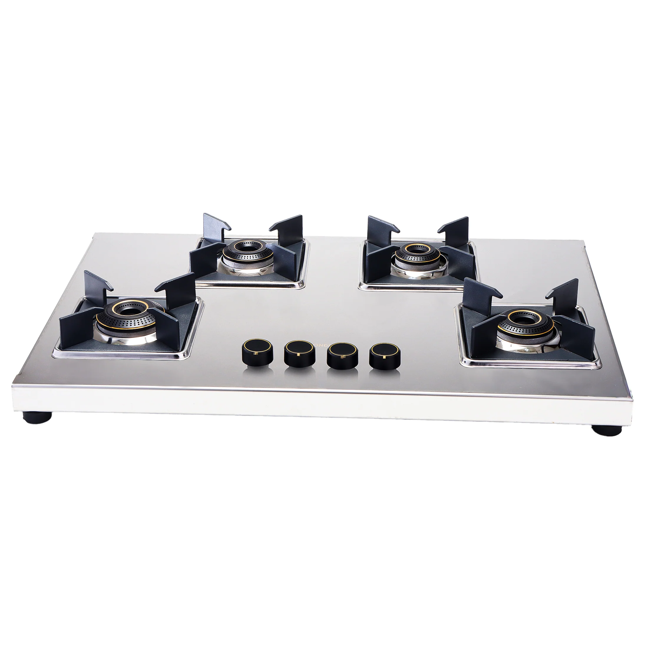 Inox 4 Brass Burner Hobtop, Thick Stainless-steel Construction, LPG Gas Stove for Kitchen, SABAF Leak-proof Valves, Spill-proof Design, Premium Metal Knobs, 2-Yr Warranty