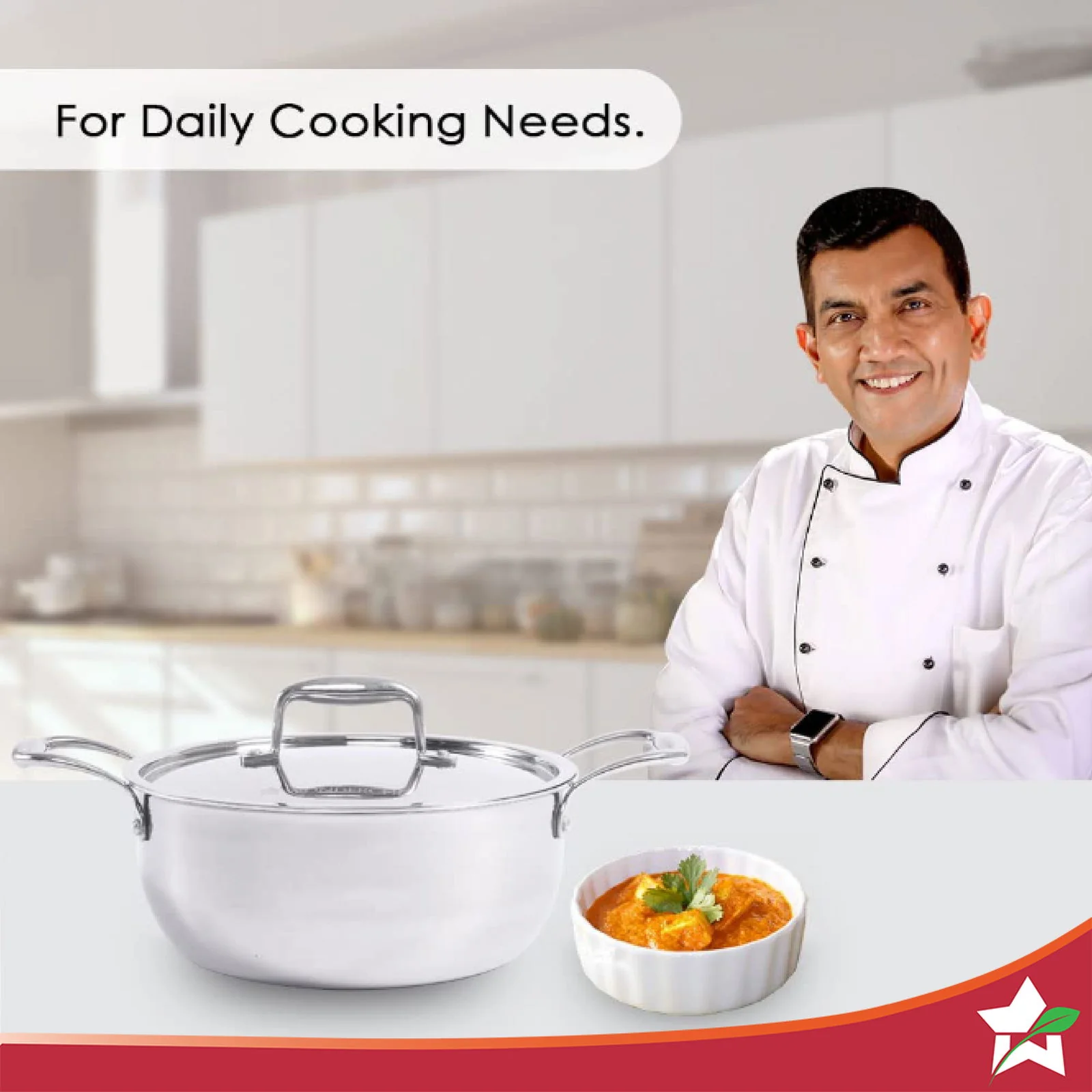 Nigella Tri-Ply Stainless Steel 22 cm Casserole | 3.2 Litres | 2.6mm Thickness | Induction base | Compatible with all cooktops | Riveted Cool-Touch Handle | 10 Year Warranty - Image 2