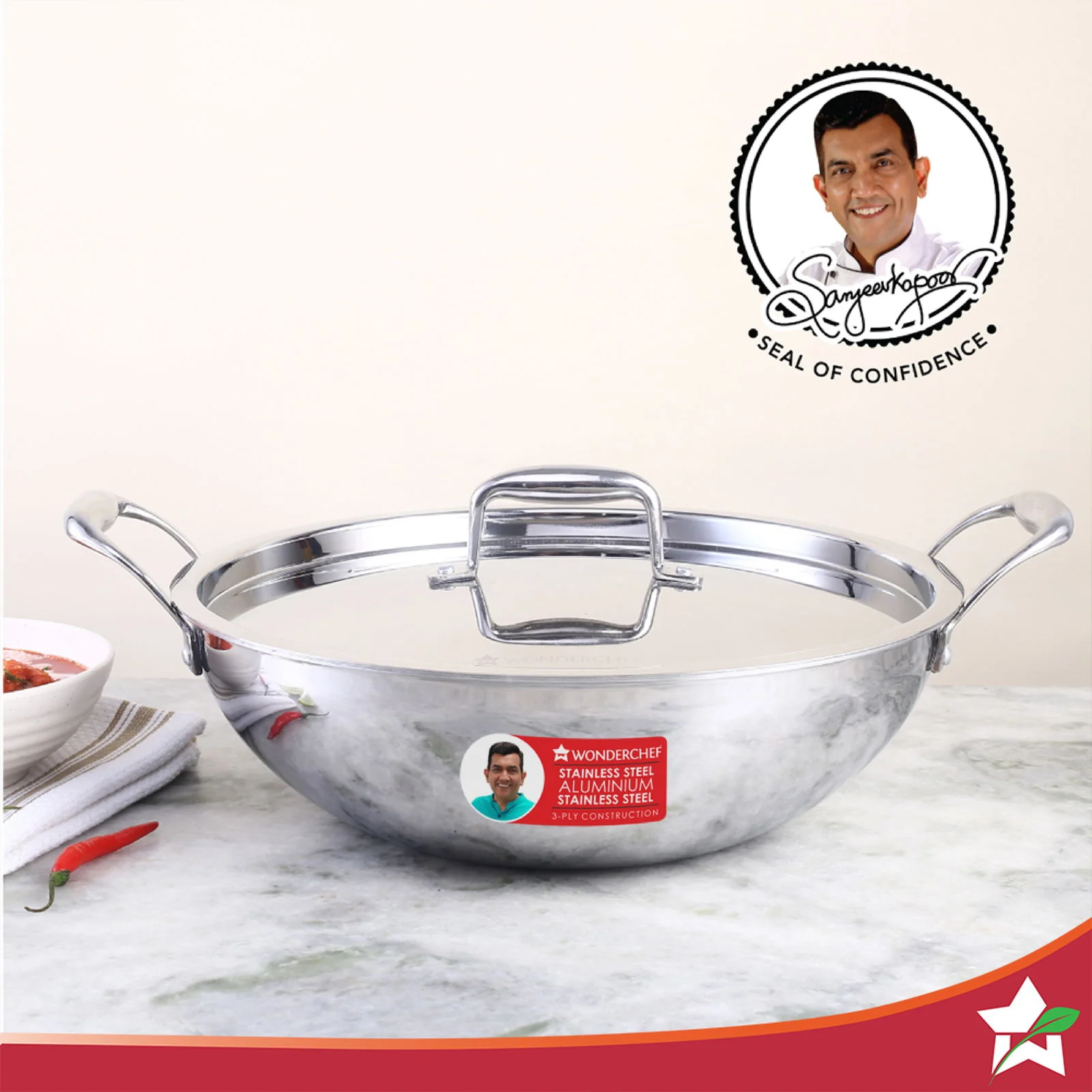 Nigella Tri-Ply Stainless Steel 28 cm Kadhai with Lid | 4.1 Litres | 2.6mm Thickness | Kadai with Induction base | Compatible with all cooktops | Riveted Cool-Touch Handle | 10 Year Warranty - Image 3