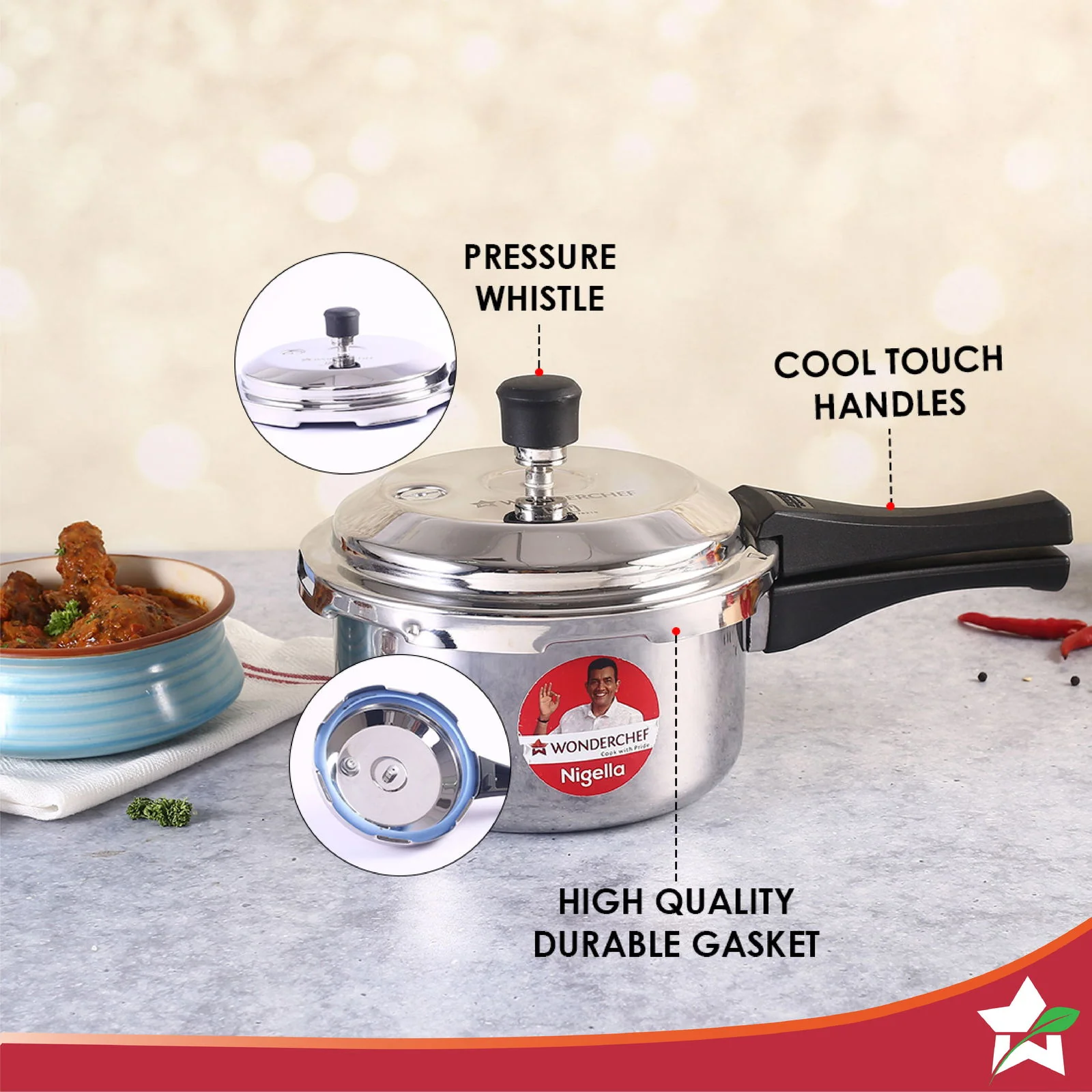 Nigella Tri-Ply 2L Outer Lid Pressure Cooker, 5 Years Warranty - Image 3