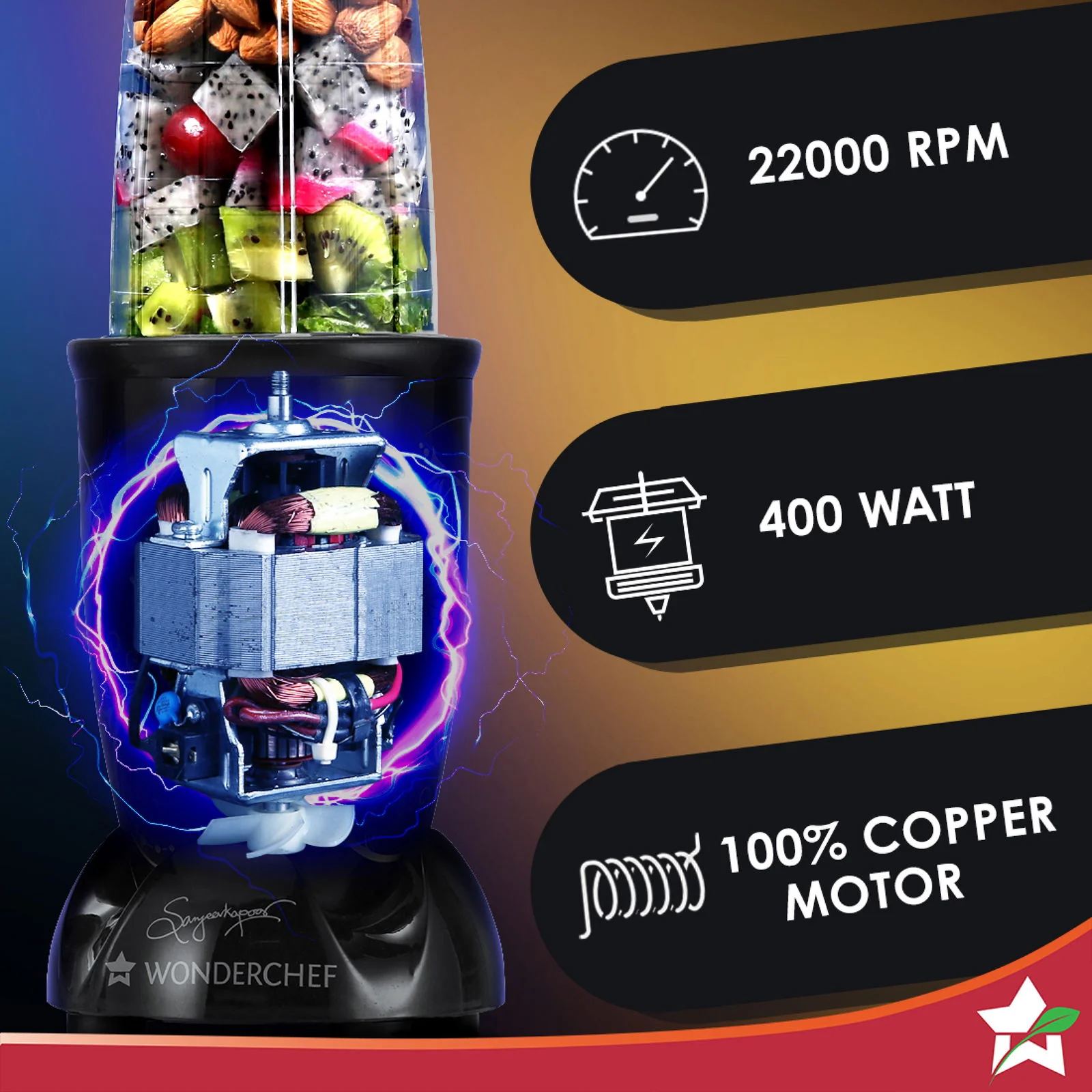 Wonderchef Renewed Nutri-blend | 400W | 22000 RPM | 100% Full Copper Motor | SS Blades | 3 Unbreakable Jars - Image 5