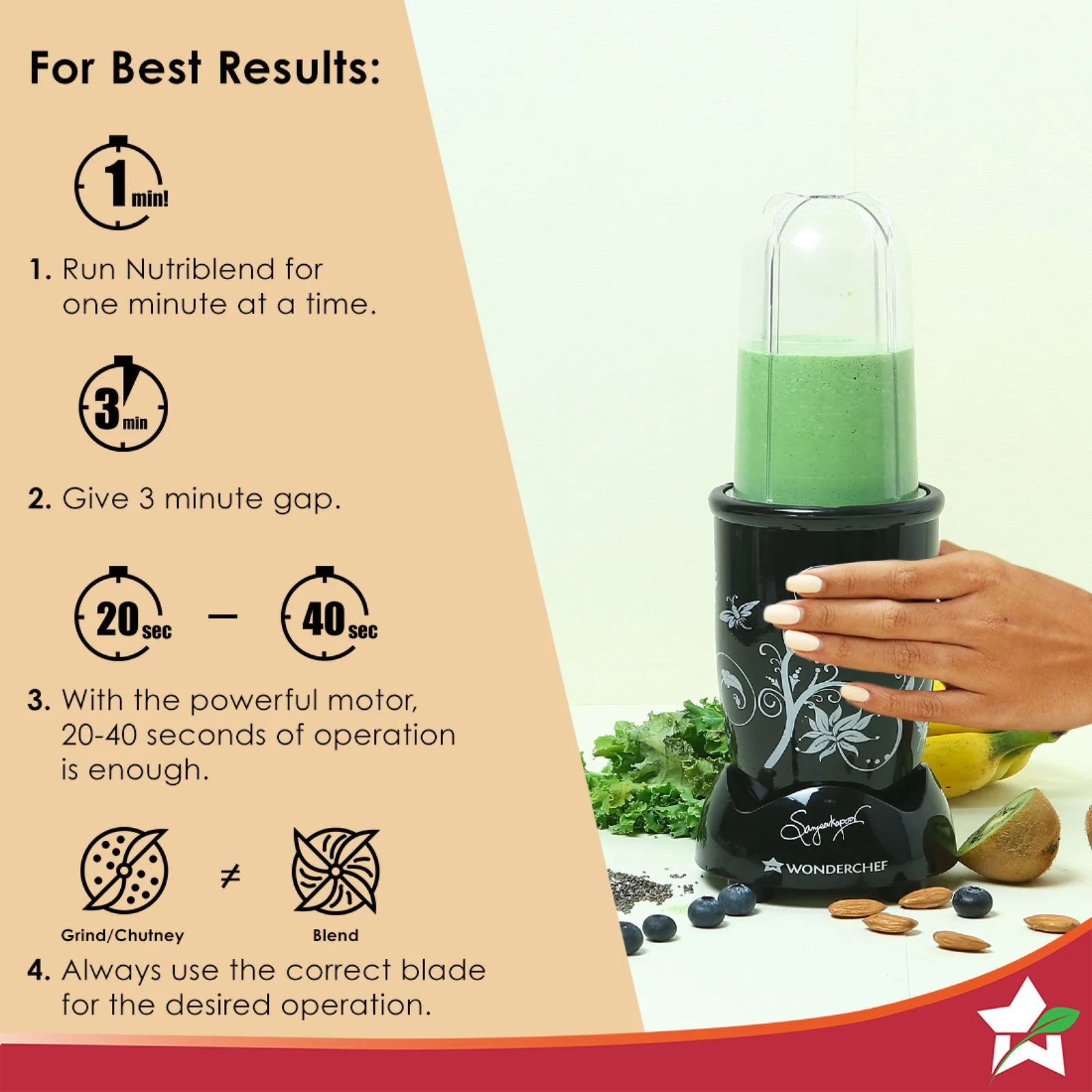 Wonderchef Renewed Nutri-blend | 400W | 22000 RPM | 100% Full Copper Motor | SS Blades | 3 Unbreakable Jars - Image 8