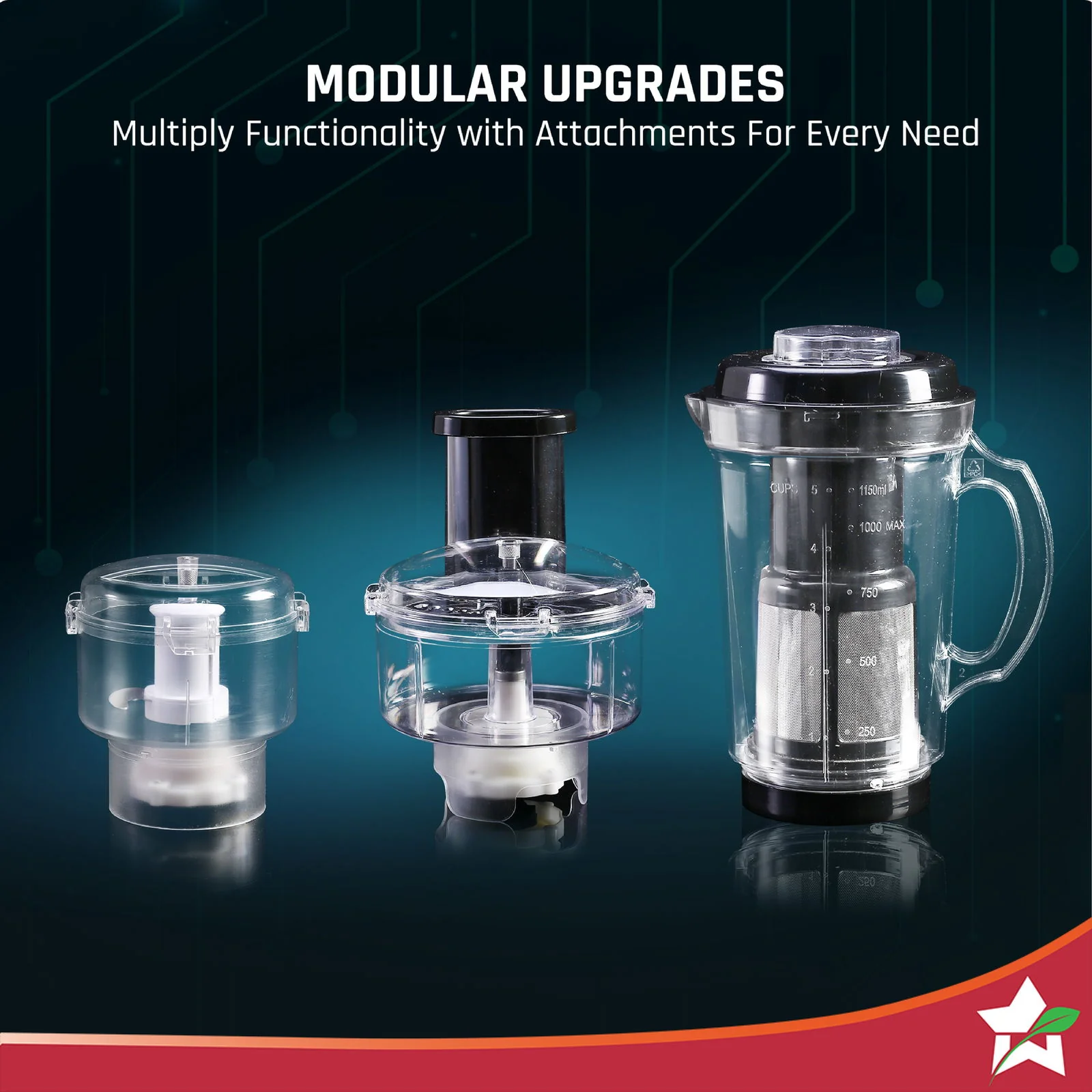 Nutri Blend Smart 3 Jar Automatic Mixer Grinder with Dual Pulse Function|22000 RPM|100% Full Copper Motor|3 Unbreakable Jars|500 W|2 Years Warranty|Recipe book by Chef Sanjeev Kapoor| Black - Image 9