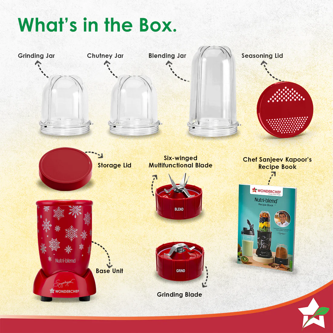 Nutri-blend Snowflakes 500W Mixer Grinder, 22000 RPM, Smoothie Maker-Masala-Chutney Grinder, 3 Unbreakable Jars, Limited Edition, Recipe Book by Chef Sanjeev Kapoor, 2 Yr Warranty, Red - Image 6