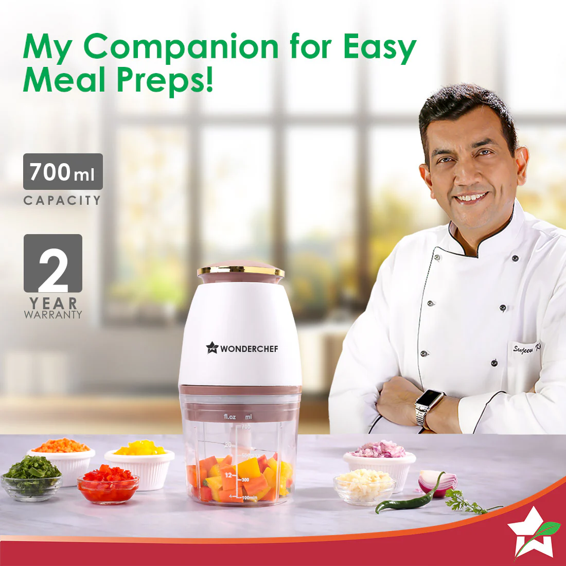 Nutri-chop Pearl Electric Chopper | 4 Sharp Stainless Steel Blades | 700ml | 350W | Chop and Mince Vegetables, Meat, Blends Dips | Transparent Bowl | Low Noise | Light-weight | 2-Year Warranty - Image 2