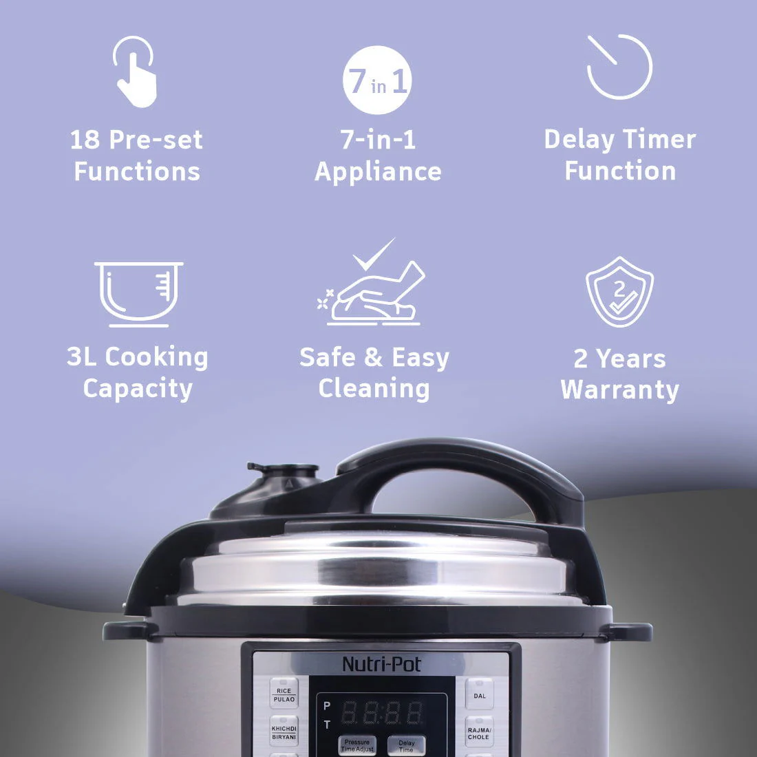 Wonderchef Renewed Nutri-Pot | 3L | Electric Pressure Cooker with 7-in-1 Functions - Image 6