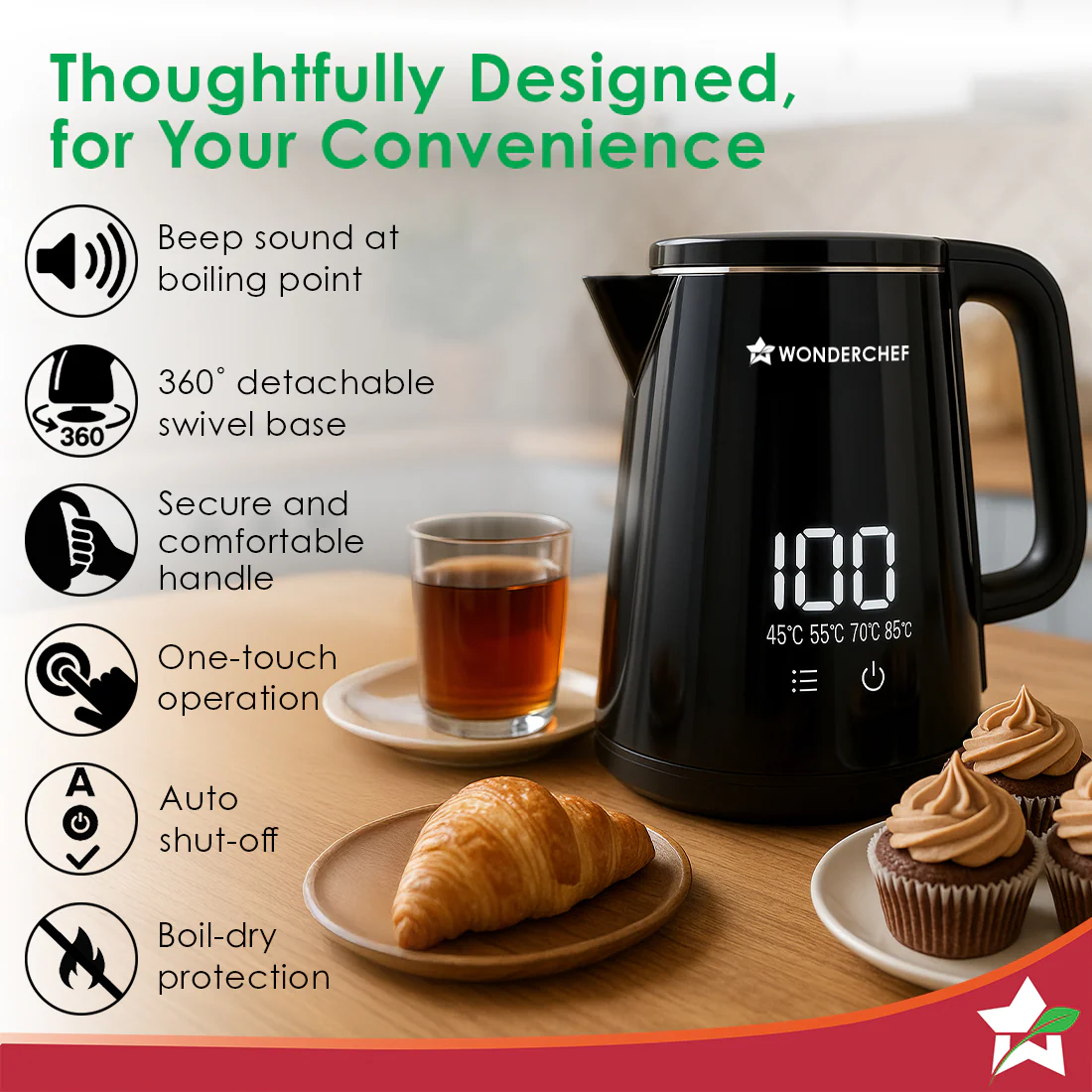 Onyx Cool-touch Digital Kettle, 1.8 L, Stainless-steel Interior, 1350W, Choose from 4 Temperature Modes, Rapid Boiling in 5 Mins for Tea, Coffee, Instant Food, Auto Shut-off, 2-Yr Warranty - Image 8