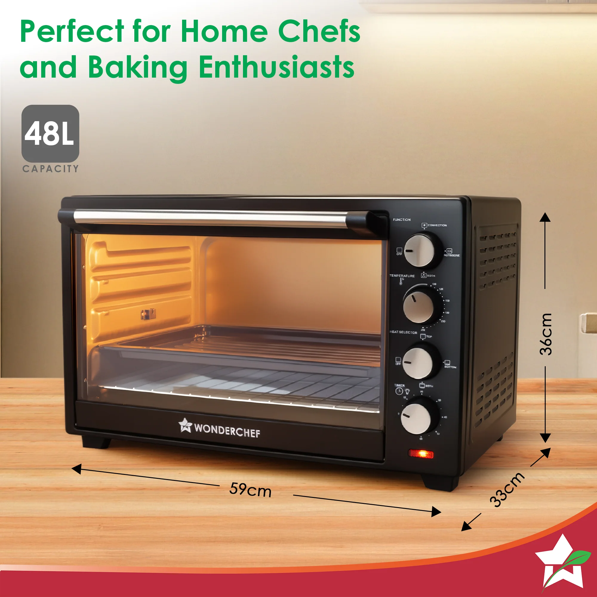 Oven Toaster Griller (OTG) - 48 L | With Rotisserie | Auto-Shut Off | Heat-Resistant Tempered Glass | 6-Stage Heat Selection Bake, Grill, Roast | Easy to Clean | Black | 2 Year Warranty - Image 3