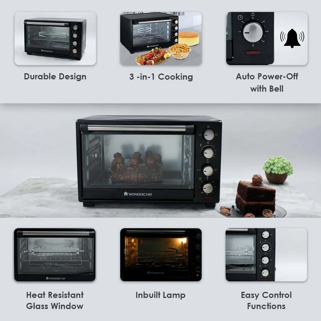 Wonderchef Renewed Oven Toaster Griller (OTG) - 28L | Black with Rotisserie | Auto-shut off | Heat-resistant Tempered Glass | Multi-stage Heat Selection - Image 14