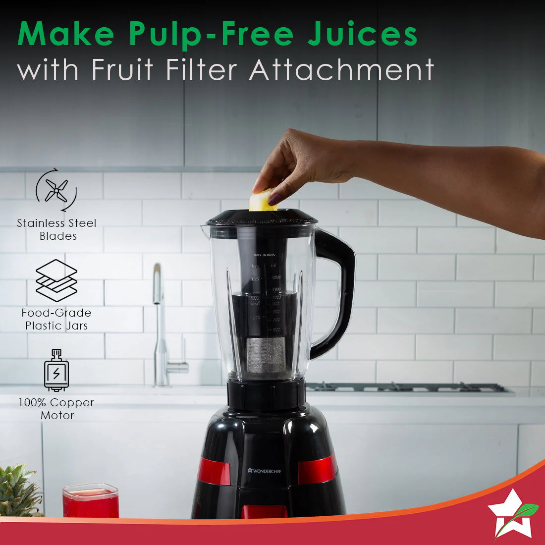 Wonderchef Renewed Platinum Mixer Grinder | 750W | Black Rust - Image 3