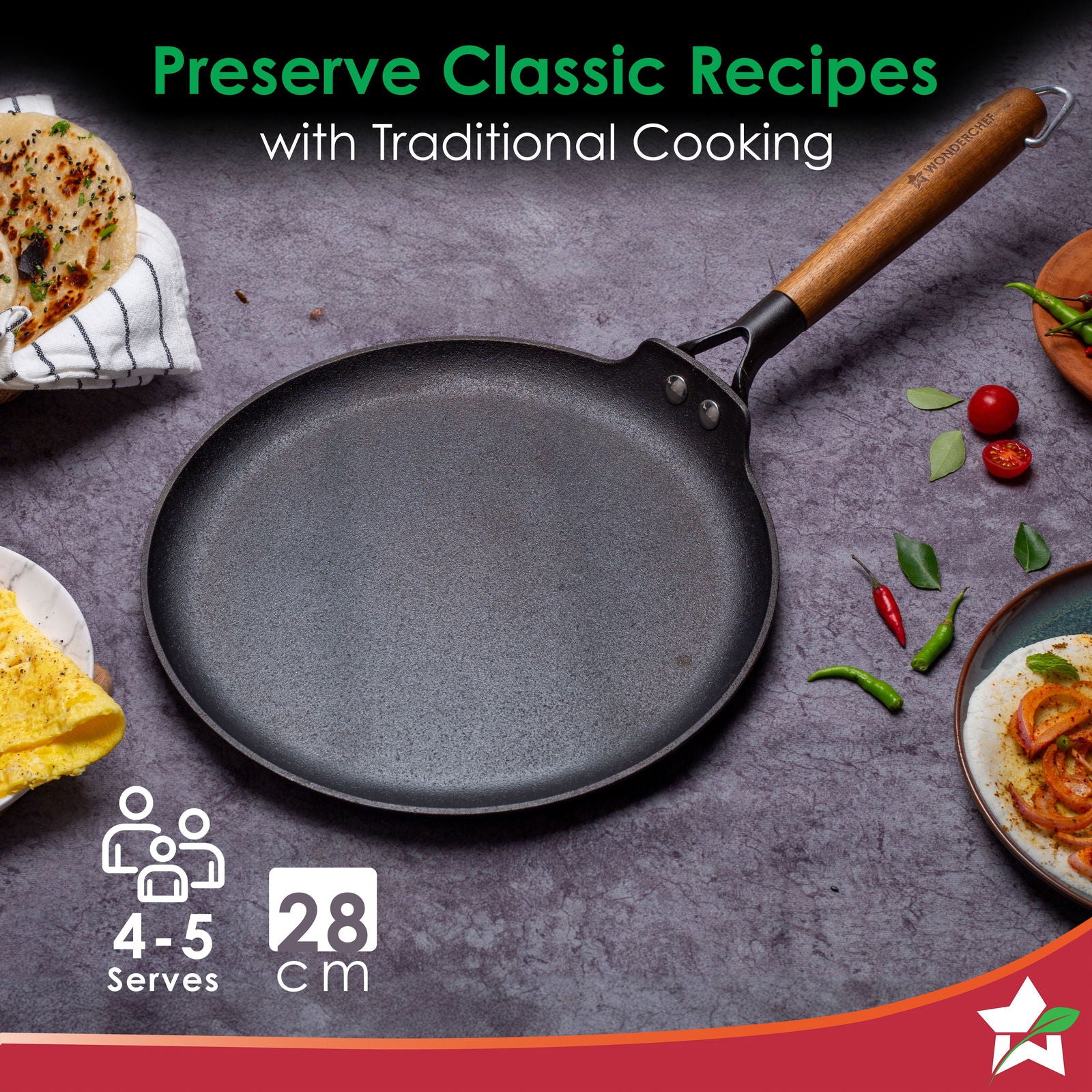 Pre-Seasoned Ferro Light 28cm Dosa Tawa | 4MM | Acacia Wooden Handles | Gravity Moulding Technology | No Chemical Coating |10 Year Warranty - Image 8