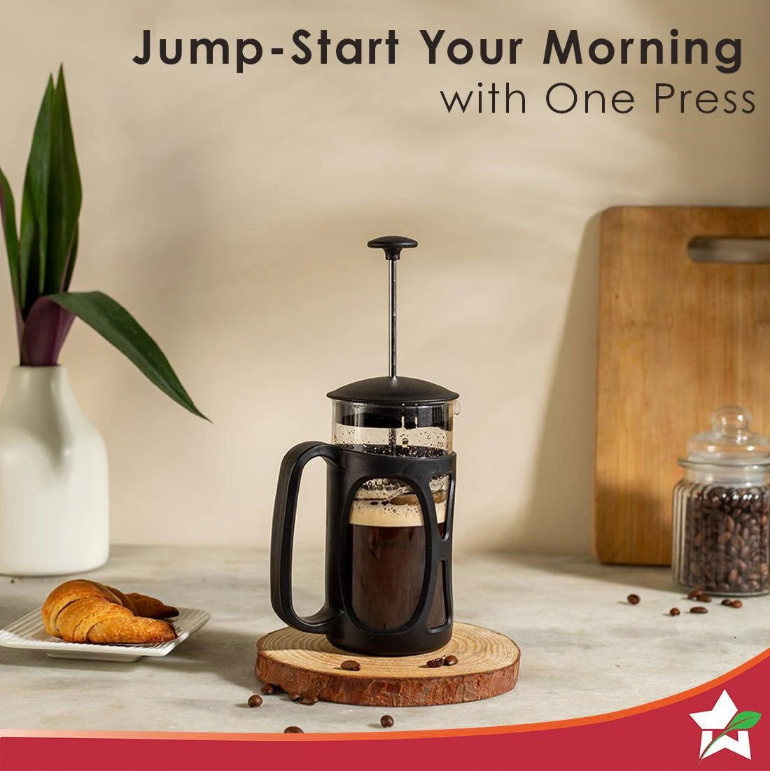 French Press Coffee & Tea Maker 600 ml | Premium Heat Resistant Borosilicate Glass Carafe in SS Housing | 4 Level Filtration System | SS Plunger with Mesh | 3-4 Cups of Coffee | Brews in Just 3 Minutes | Black | 1 Year Warranty - Image 5