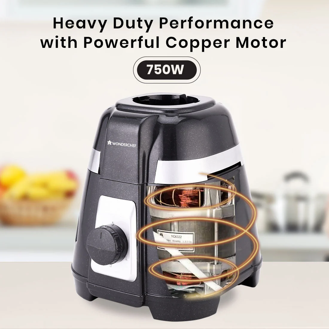 Regalia Mixer Grinder 750W, 230V~50Hz, 3 Stainless Steel Jars, Black, 5 Years Warranty - Image 4