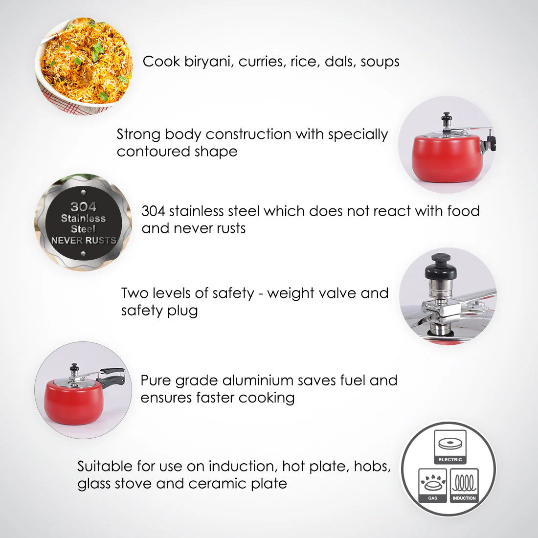Regalia Induction Base 3L Pressure Cooker with Inner Lid, 2 Years Warranty, Red - Image 7