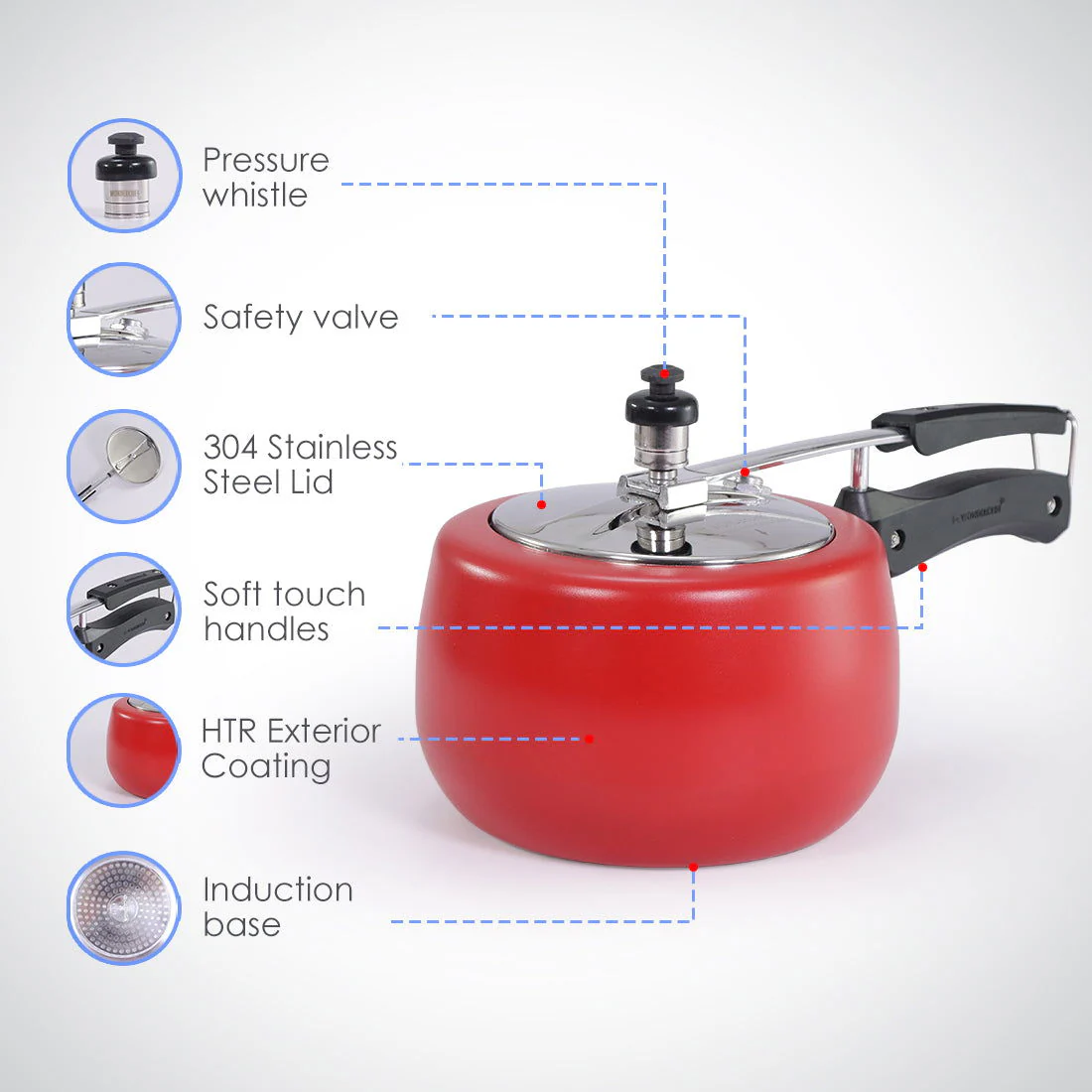 Regalia Induction Base 3L Pressure Cooker with Inner Lid, 2 Years Warranty, Red - Image 8