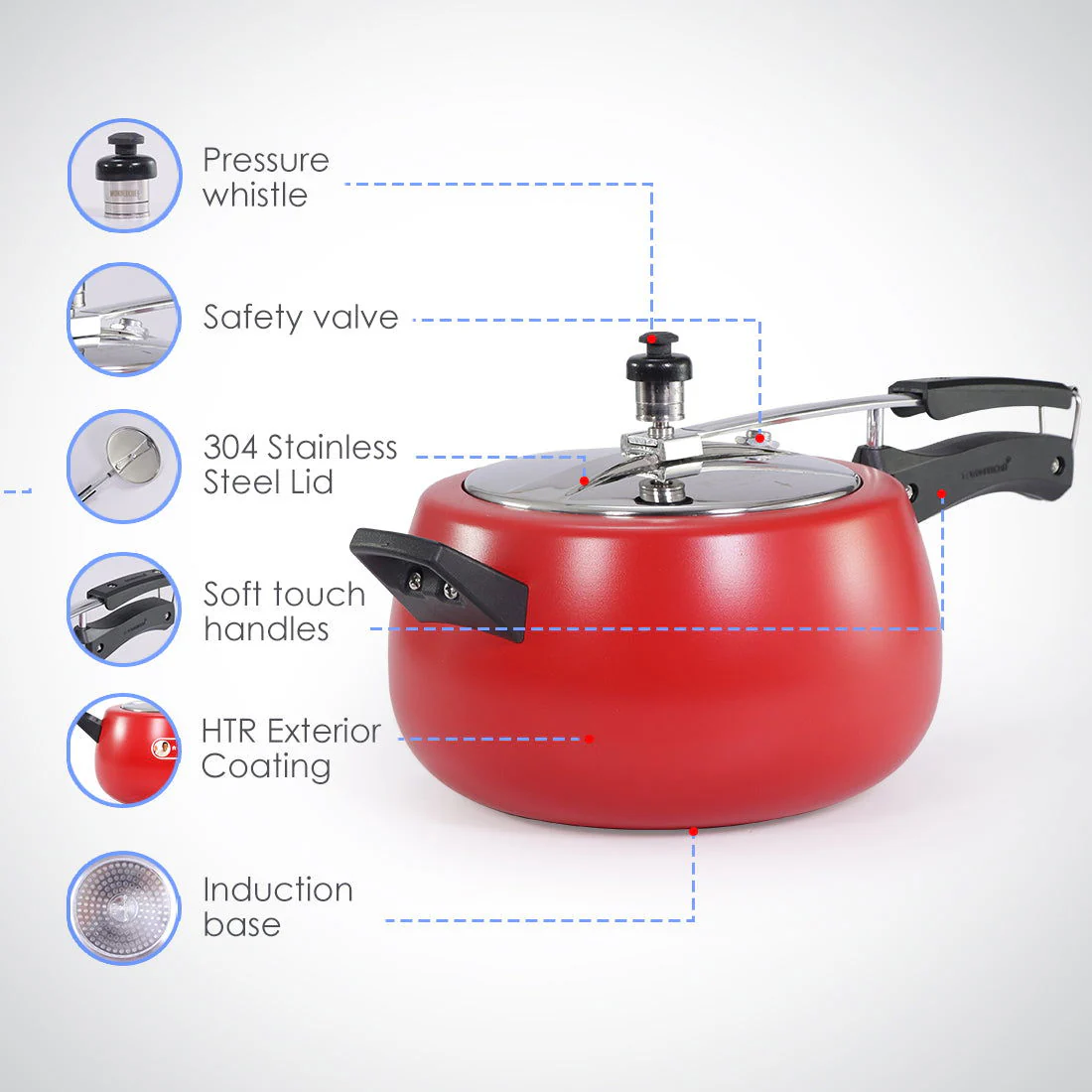 Regalia Induction Base 5L Pressure Cooker with Inner Lid, 2 Years Warranty, Red - Image 8