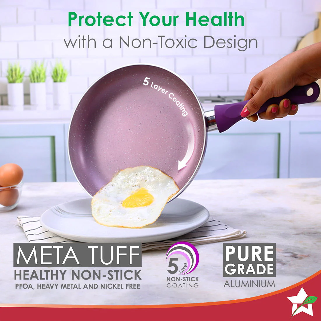 Wonderchef Renewed Royal Velvet 24cm Non-Stick Fry Pan | 24cm | Induction Bottom | Soft-Touch Handle | Virgin Grade Aluminium | PFOA and Heavy Metals Free - Image 3