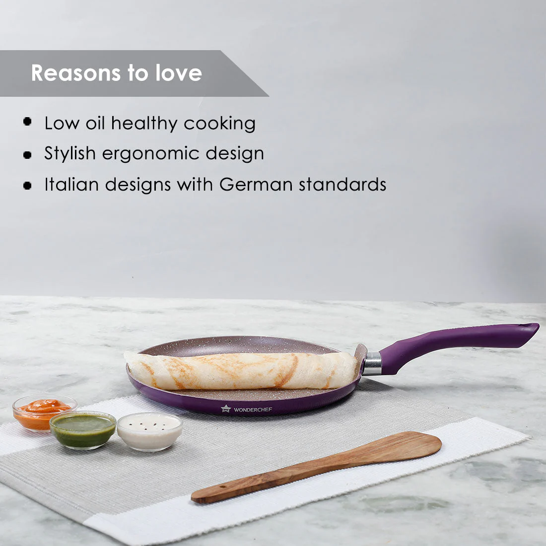 Wonderchef Renewed Royal Velvet 24cm Non-Stick Dosa Tawa | Induction Bottom | Soft-Touch Handle | Virgin Grade Aluminium | 3mm Thick | PFOA and Heavy Metals Free - Image 10
