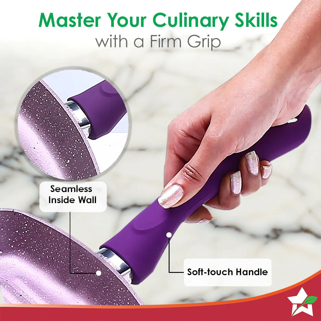 Royal Velvet 24cm Grill Pan | Soft-touch handles |Non – Toxic I Virgin Aluminium| 3 mm thick | 2 year warranty | Purple - Image 6