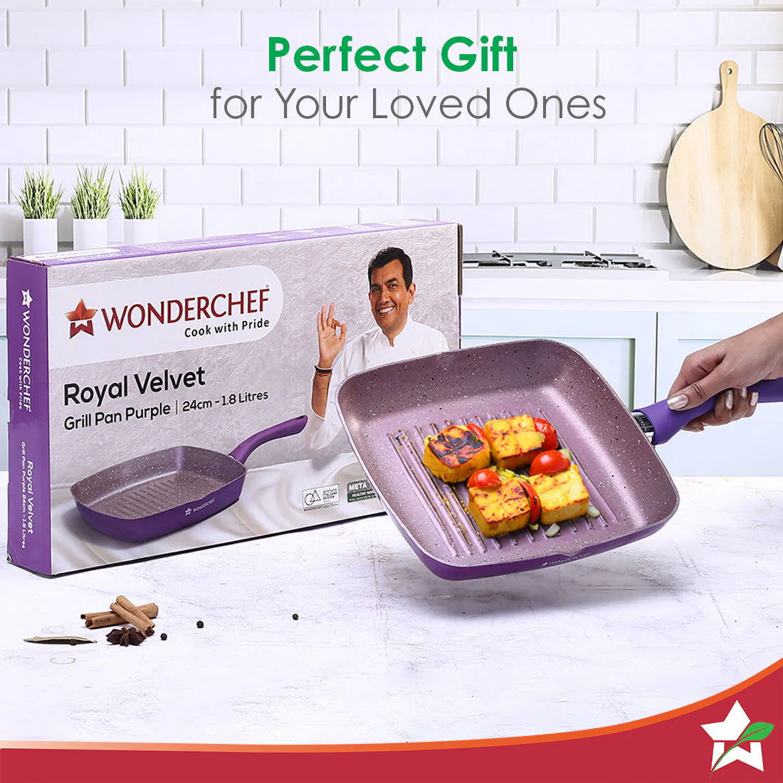 Royal Velvet 24cm Grill Pan | Soft-touch handles |Non – Toxic I Virgin Aluminium| 3 mm thick | 2 year warranty | Purple - Image 7