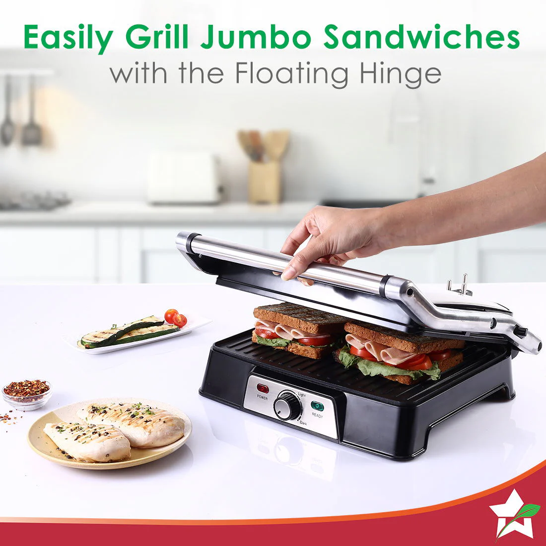 Wonderchef Renewed Sanjeev Kapoor Tandoor Professional | Electric Contact Grill & Sandwich Maker|3-in-1 Appliance | 2000 Watt | 180 Degree Grilling | Cool Touch Handle | LED Indicator | Black & Silver - Image 3