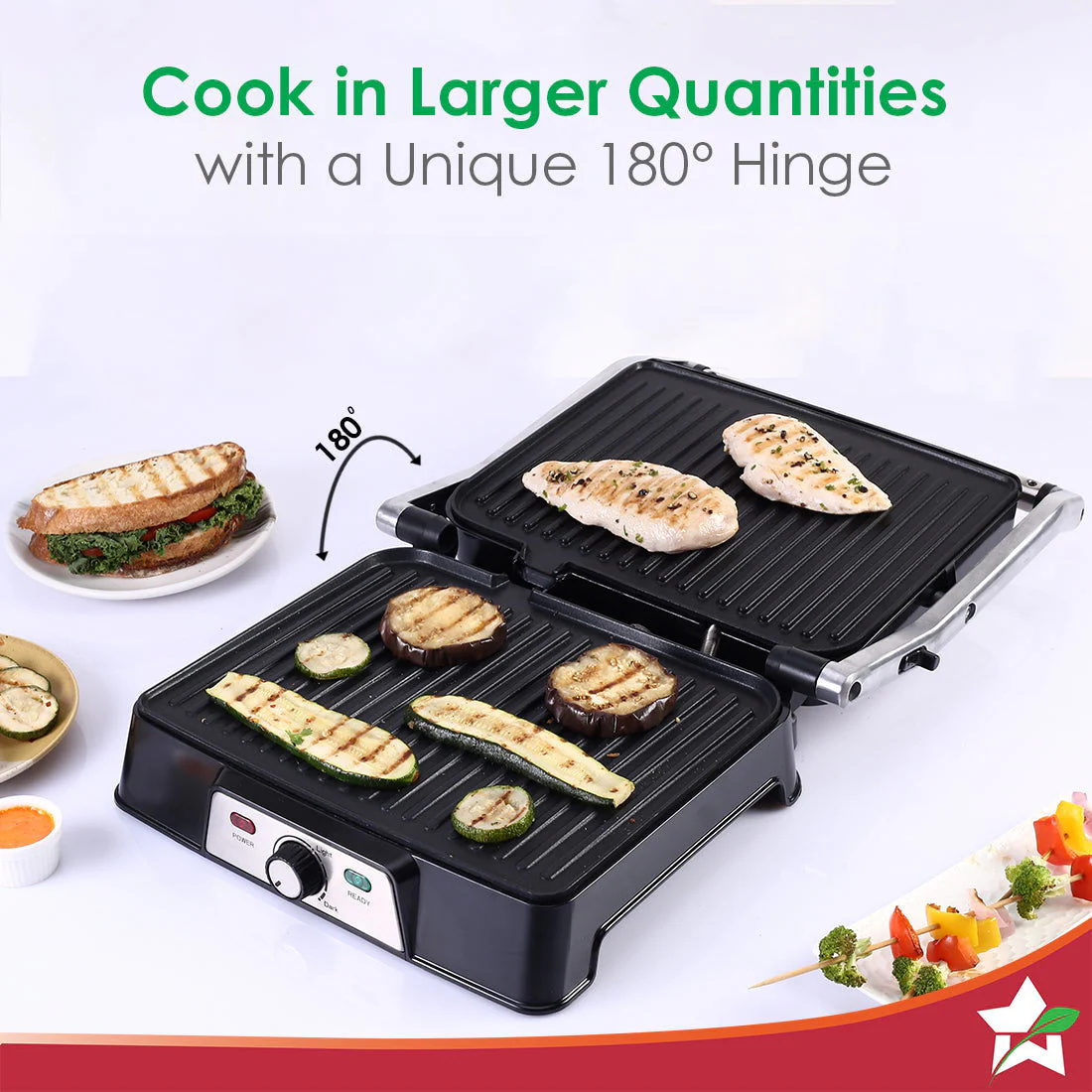 Wonderchef Renewed Sanjeev Kapoor Tandoor Professional | Electric Contact Grill & Sandwich Maker|3-in-1 Appliance | 2000 Watt | 180 Degree Grilling | Cool Touch Handle | LED Indicator | Black & Silver - Image 5