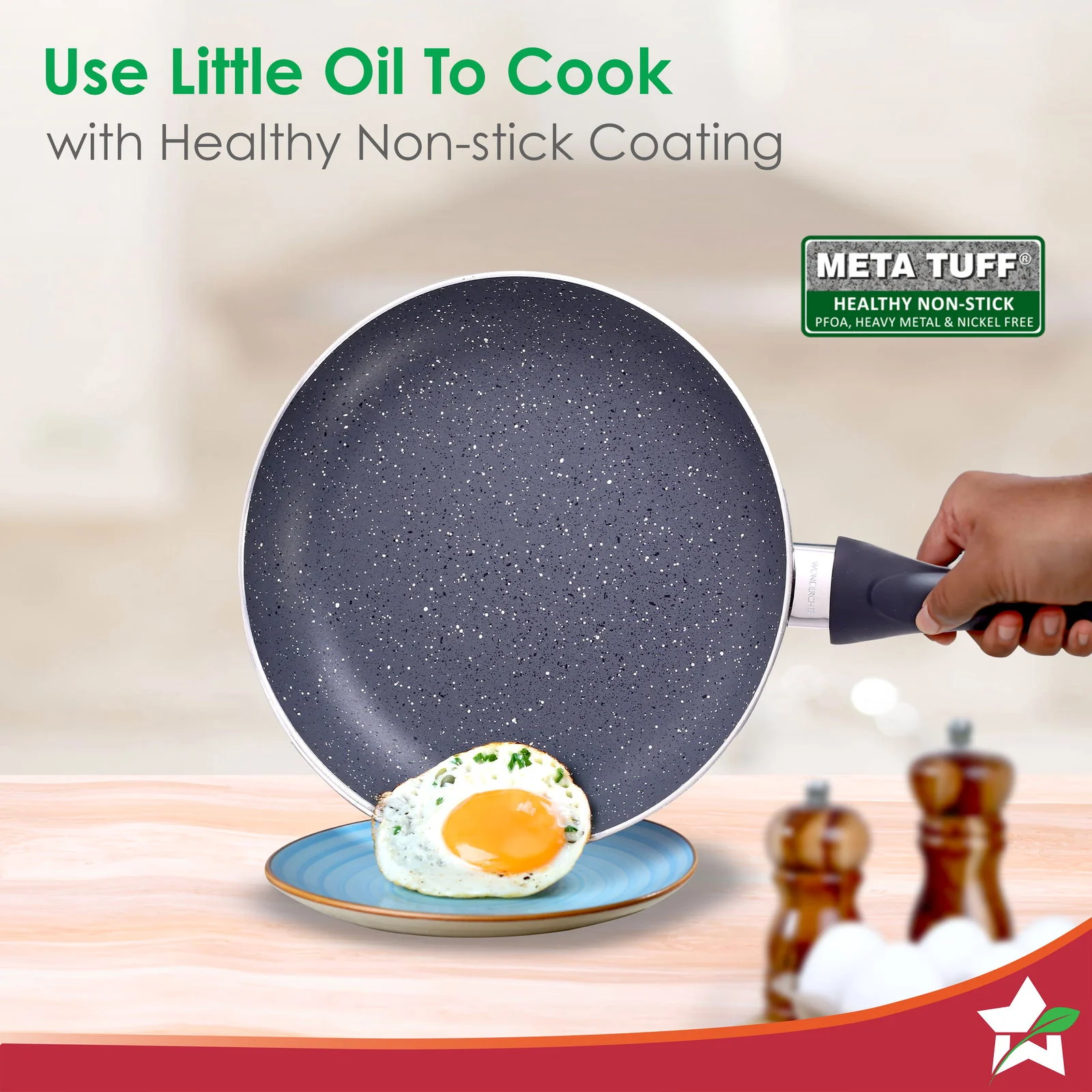 Sienna Non-stick Cookware 4 Pc Set | Dosa Tawa, Fry Pan, Kadhai for Cutlets, Curries, Dosas | PFOA Free | Virgin Aluminium | Energy Efficient | Stylish Granite Finish | 2-year Warranty - Image 5