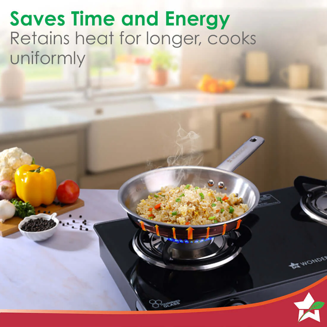 Stella Triply Stainless Steel Fry Pan | 20 cm, 1 Litres | Compatible with Gas Stove, Induction, Ceramic Cooktop | Non-toxic | Uniform Heating | Heavy-duty Handle | 10-year Warranty - Image 5