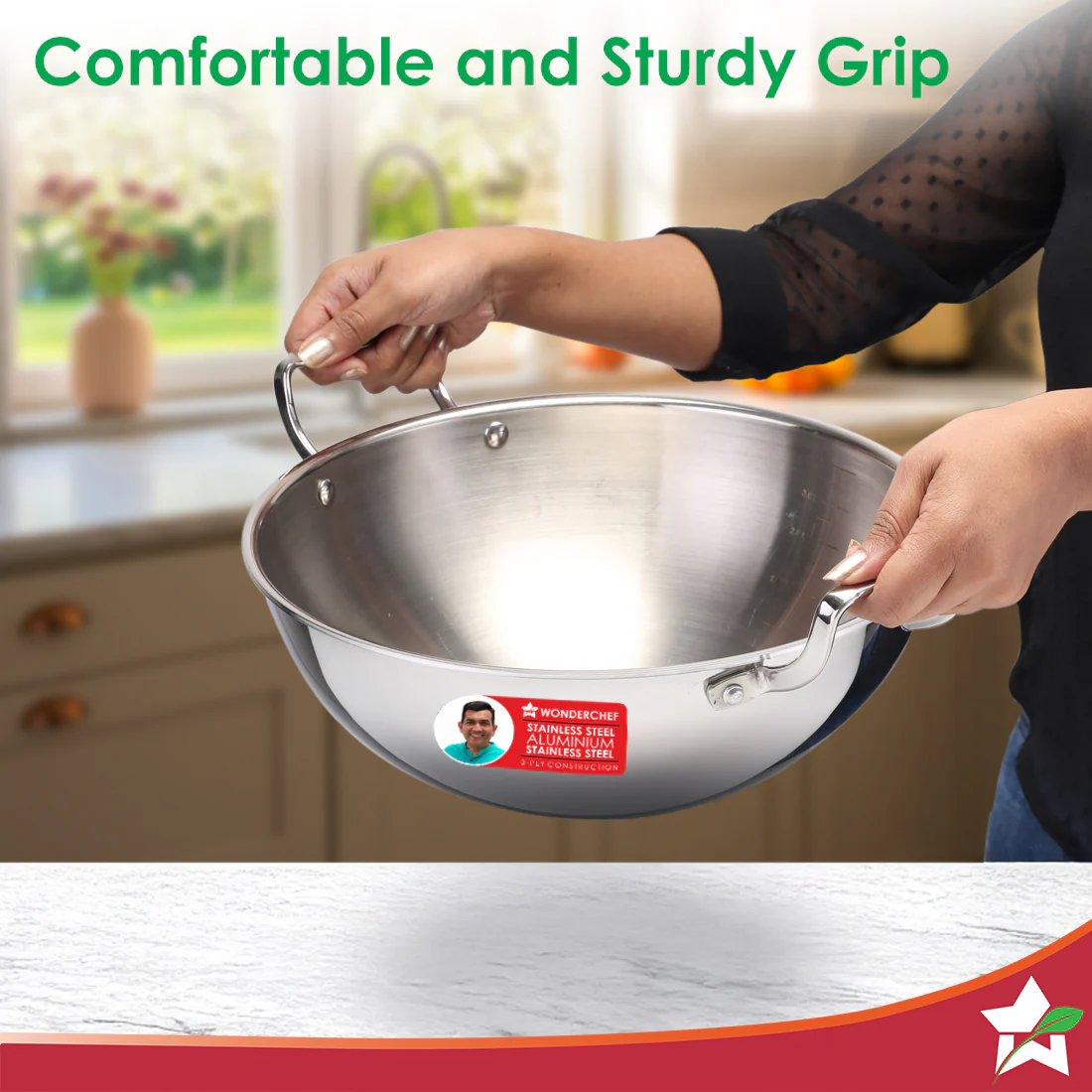 Stella Triply Stainless Steel Kadhai with Lid | 28 cm, 4.5 Litres | Compatible with Gas Stove, Induction, Ceramic Cooktop | Non-toxic | Heavy-duty Handle | 10-year Warranty - Image 6