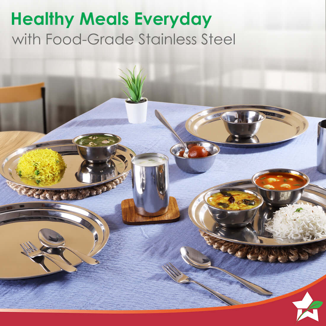 Venice Stainless Steel Dinner Set of 24pcs | Plates, Glasses, Bowls, Spoons | Classic Design and Gloss Finish | 100% Food-grade Stainless Steel | Non-corrosive, Unbreakable | Easy to Clean - Image 3